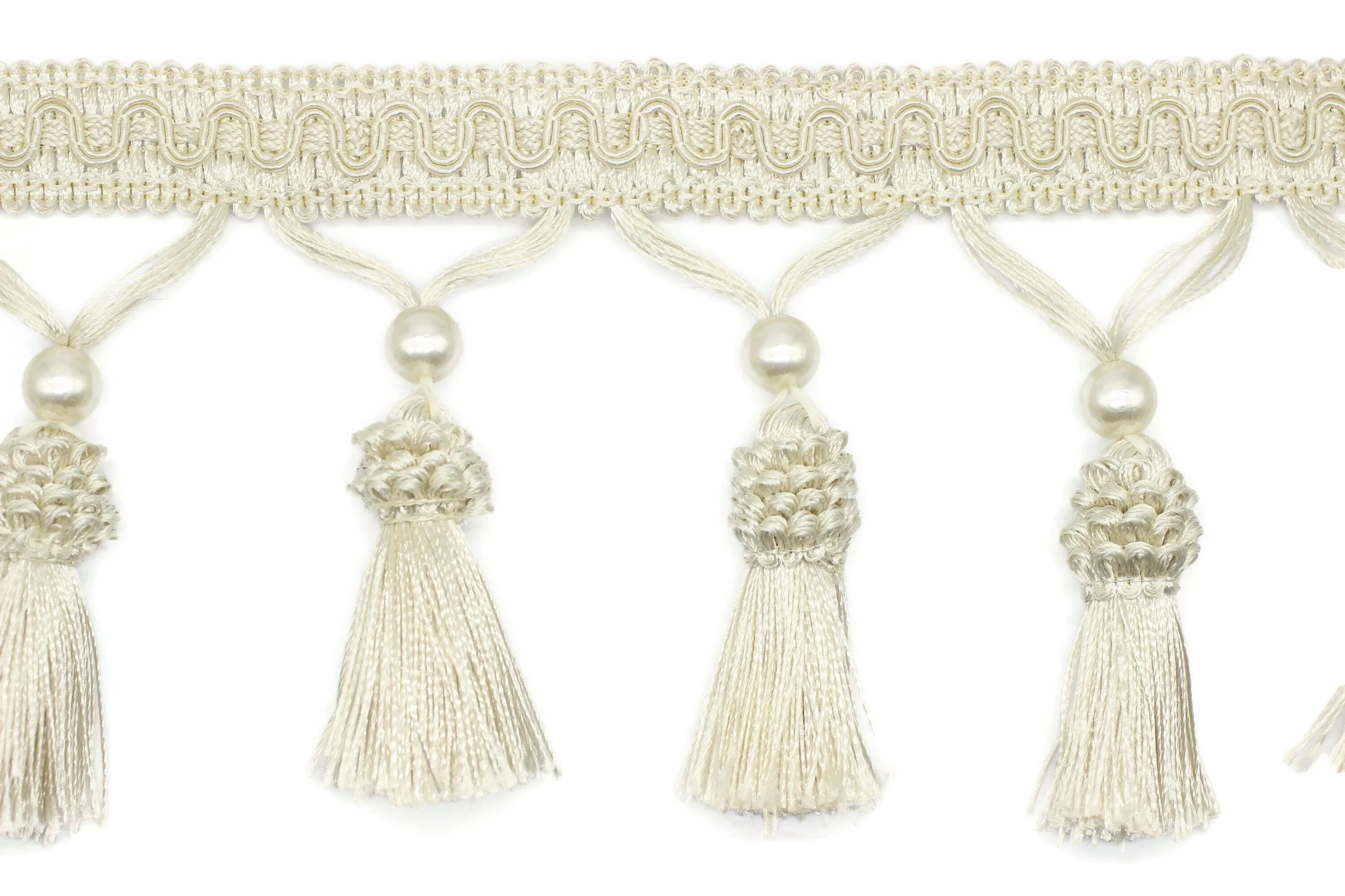 115 mm Cream Tassel Fringe Trim, 4.52 inches Gimp Header, lampshade trim by the yard, Fringe for Drapery, Tassel trim, Curtain Trim Rosa07