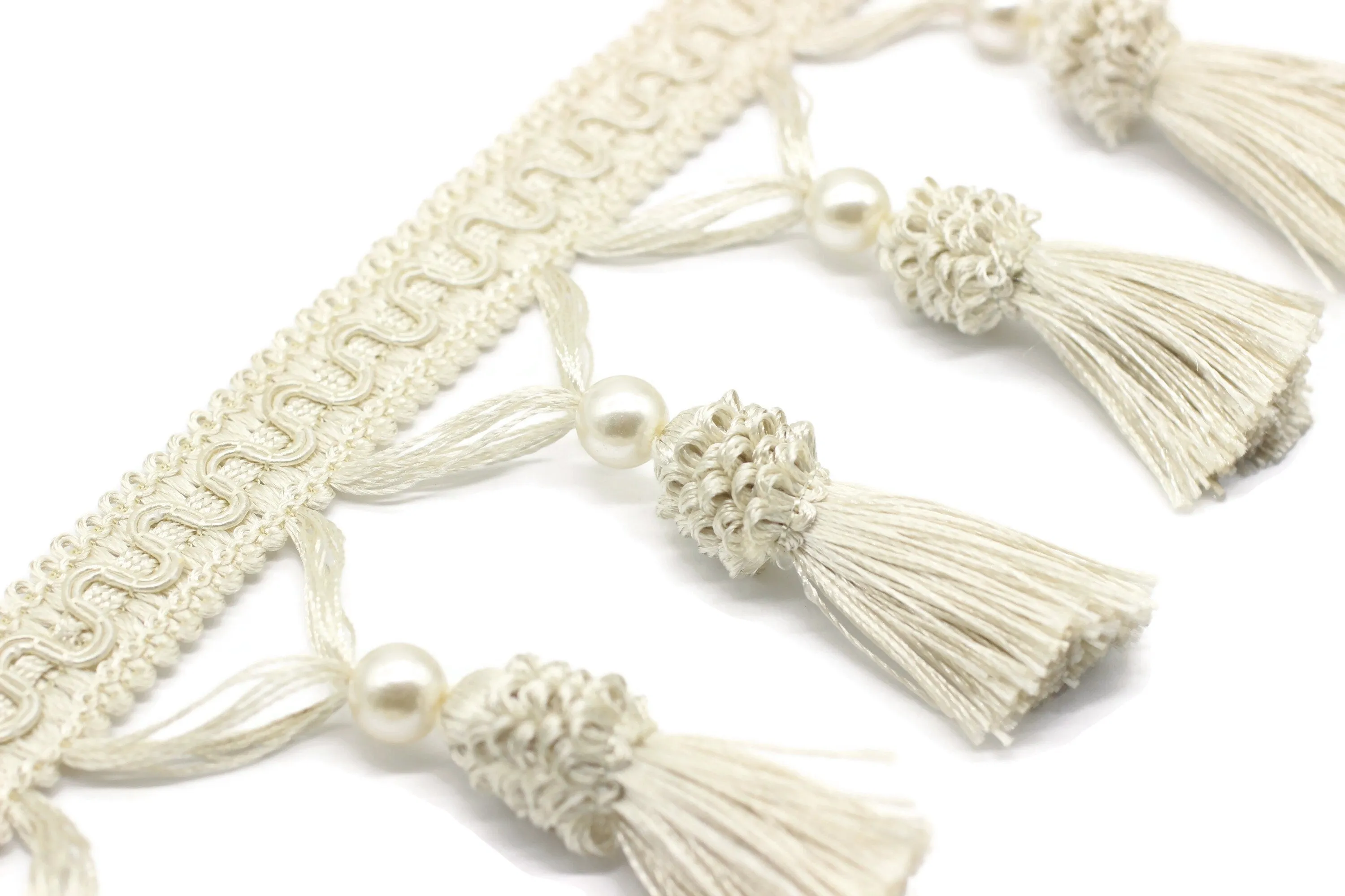 115 mm Cream Tassel Fringe Trim, 4.52 inches Gimp Header, lampshade trim by the yard, Fringe for Drapery, Tassel trim, Curtain Trim Rosa07