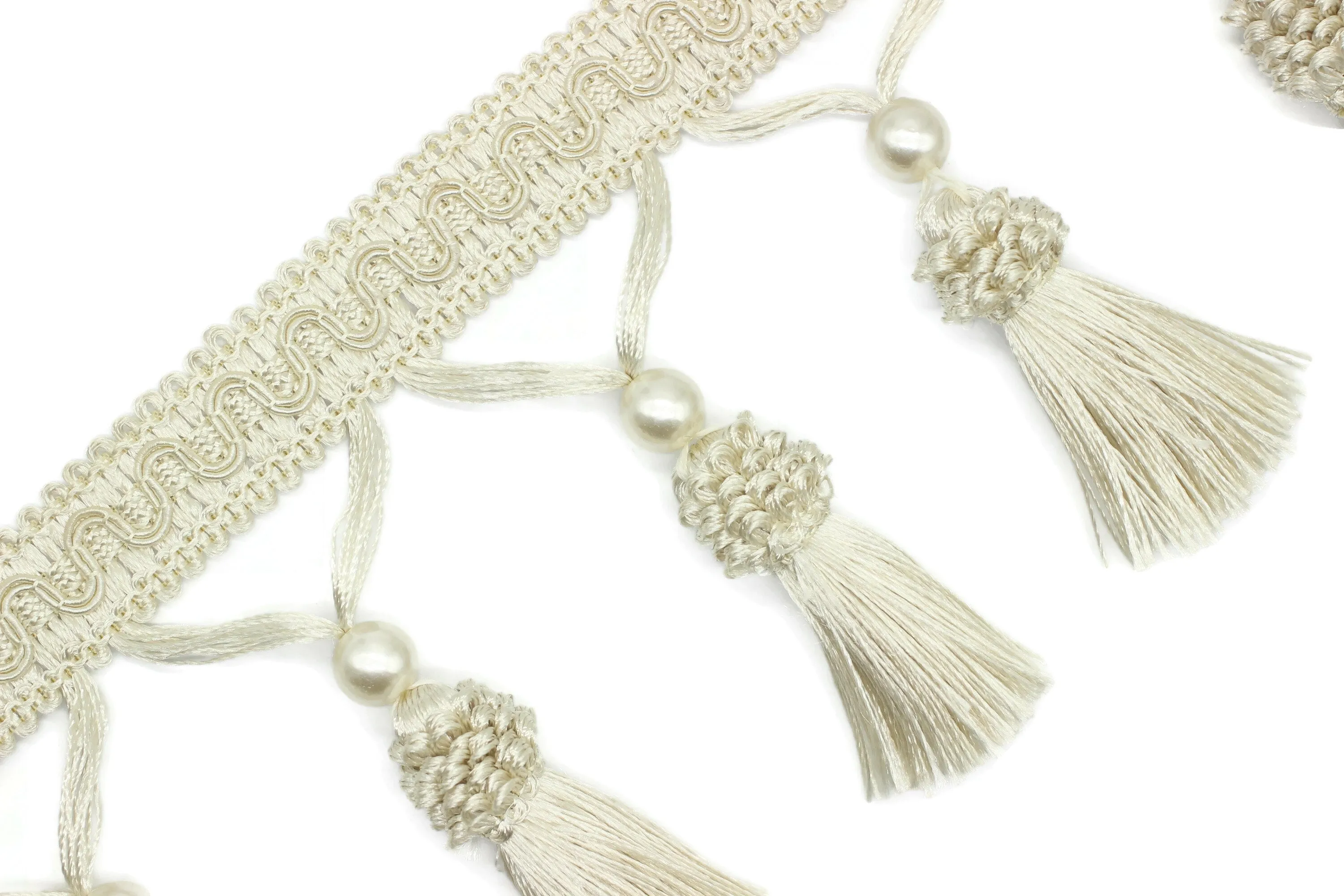 115 mm Cream Tassel Fringe Trim, 4.52 inches Gimp Header, lampshade trim by the yard, Fringe for Drapery, Tassel trim, Curtain Trim Rosa07