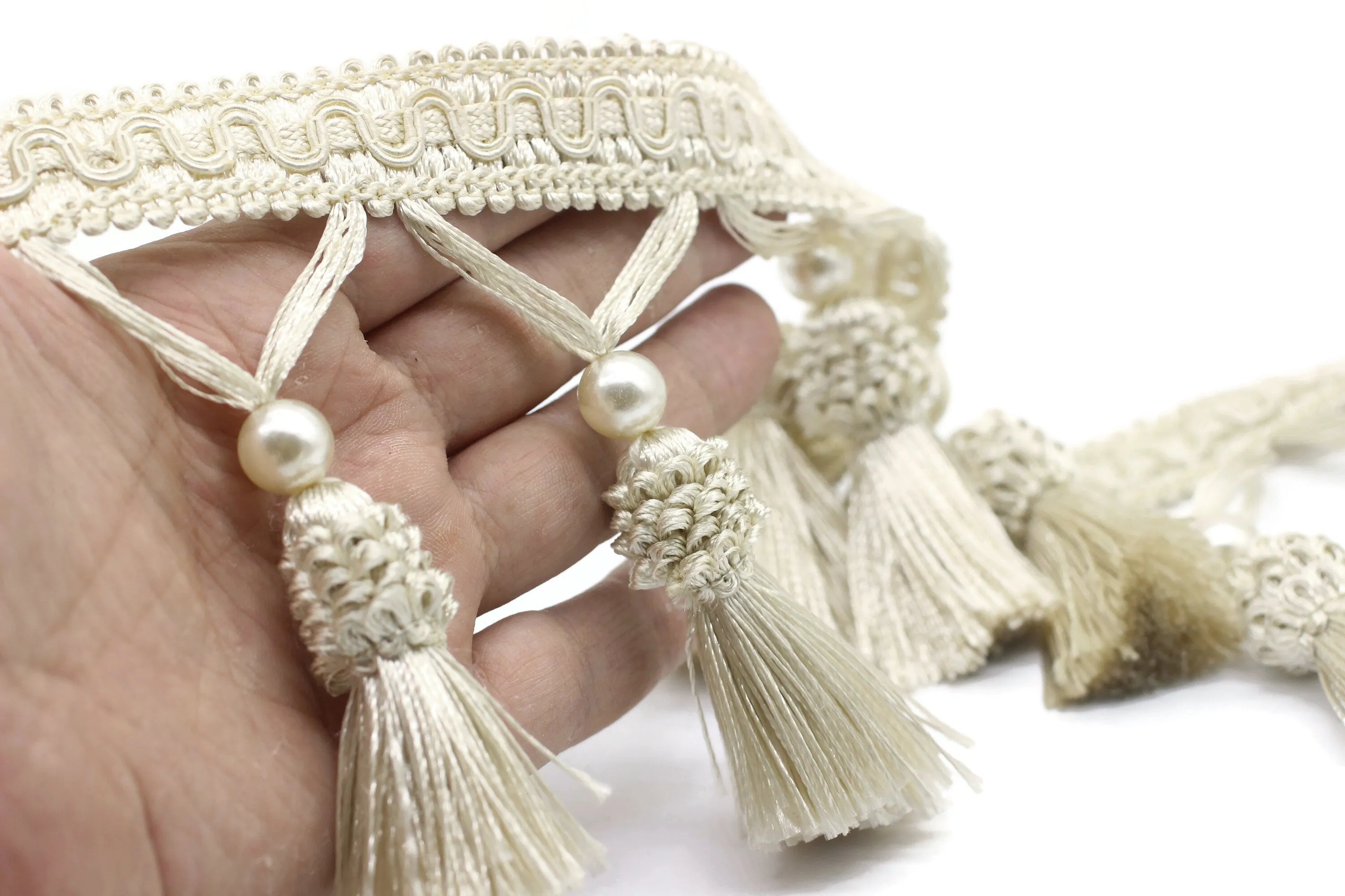 115 mm Cream Tassel Fringe Trim, 4.52 inches Gimp Header, lampshade trim by the yard, Fringe for Drapery, Tassel trim, Curtain Trim Rosa07