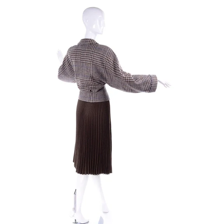 1980s Giorgio Armani Cropped Houndstooth Jacket & Pleated Midi Skirt