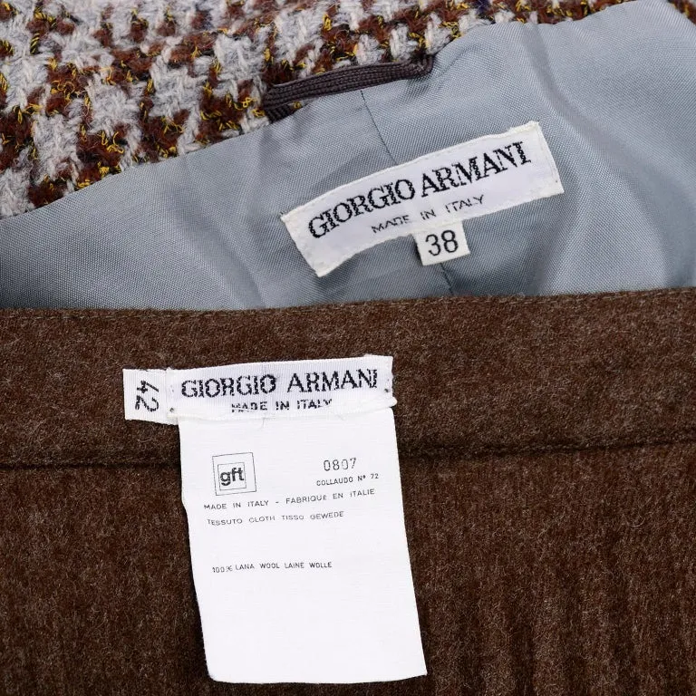 1980s Giorgio Armani Cropped Houndstooth Jacket & Pleated Midi Skirt