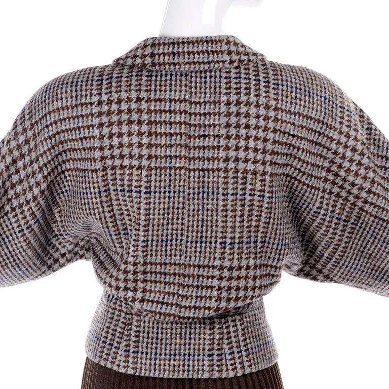 1980s Giorgio Armani Cropped Houndstooth Jacket & Pleated Midi Skirt