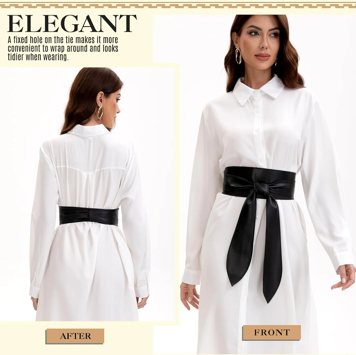 3 Pack Women Obi Belt Fashion PU Leather Wide Waistband Knotted Belt for Dress
