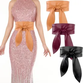 3 Pack Women Obi Belt Fashion PU Leather Wide Waistband Knotted Belt for Dress