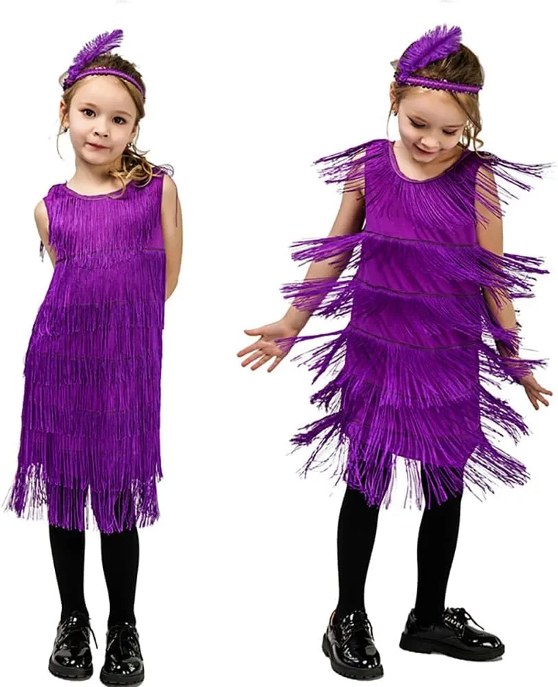 ABAFIP Girls 1920s Flapper Dress Fringe Tassel 20s Party Halloween Concert Festival Outfits