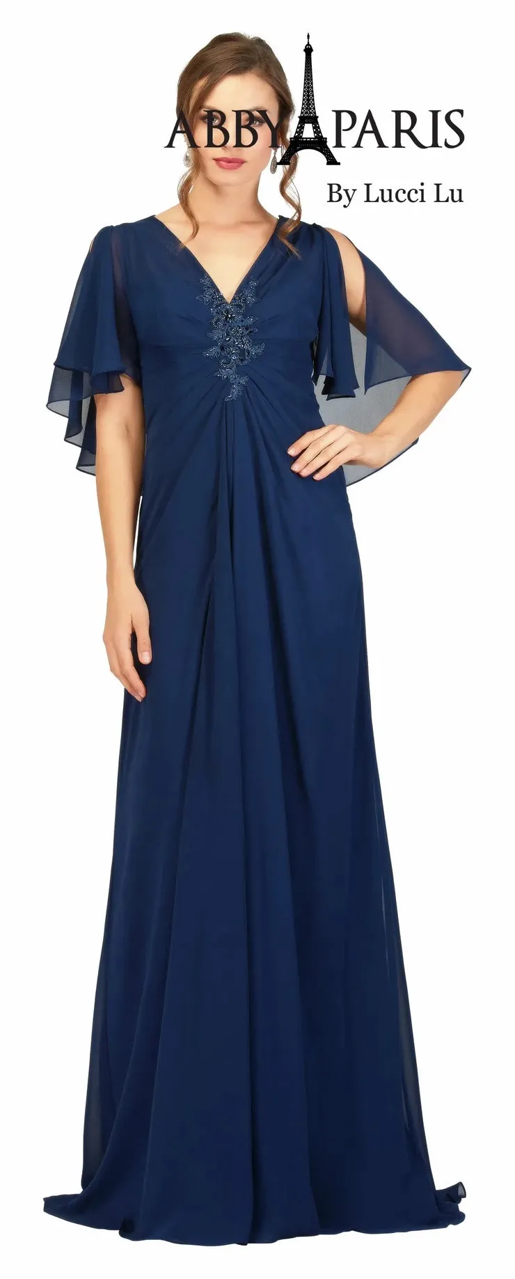 Abby Paris 96054W A-Line Chiffon V-Neck Plus Size MOB Formal Dress