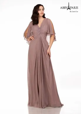 Abby Paris 96054W A-Line Chiffon V-Neck Plus Size MOB Formal Dress