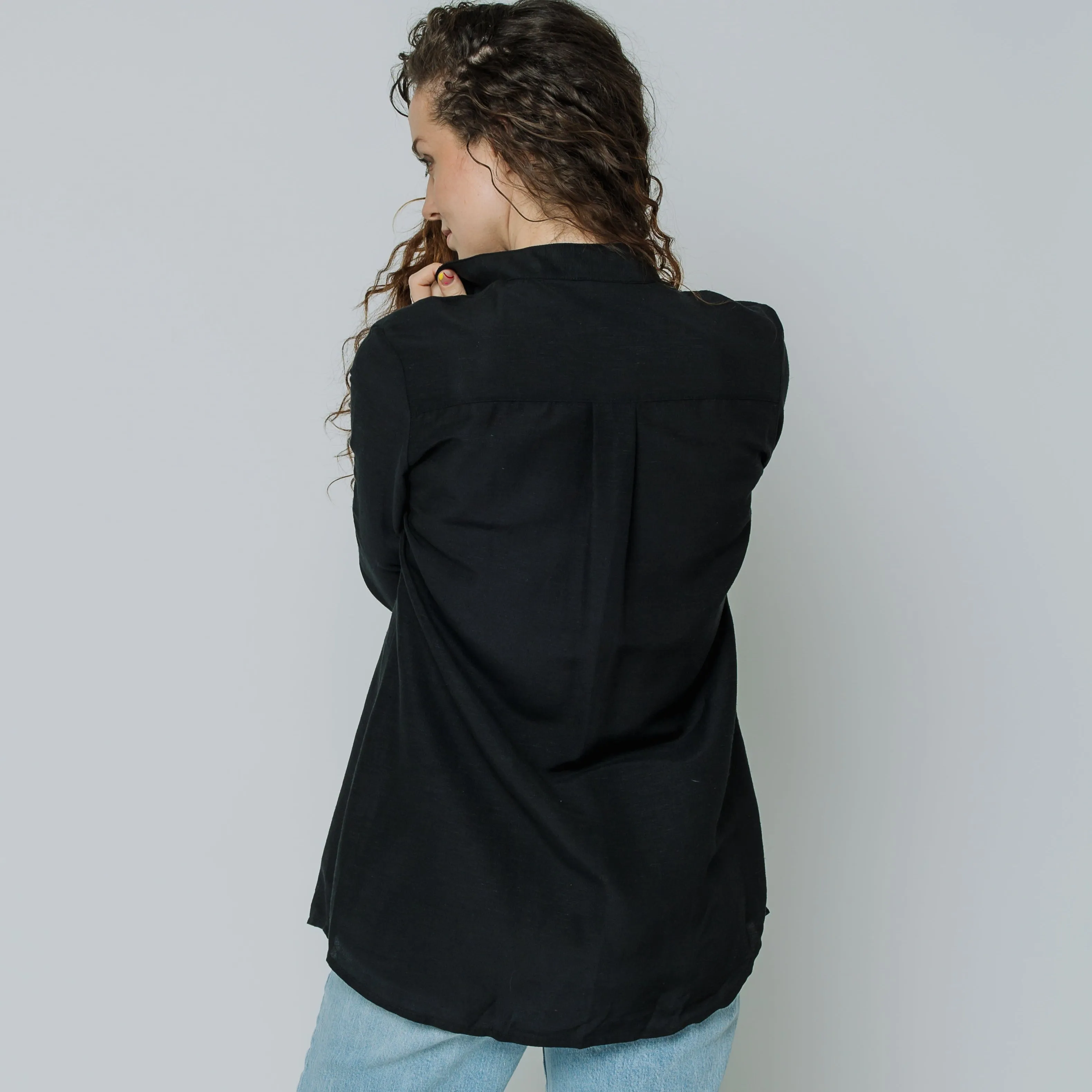 Ana Button Down Shirt (Black Silky)