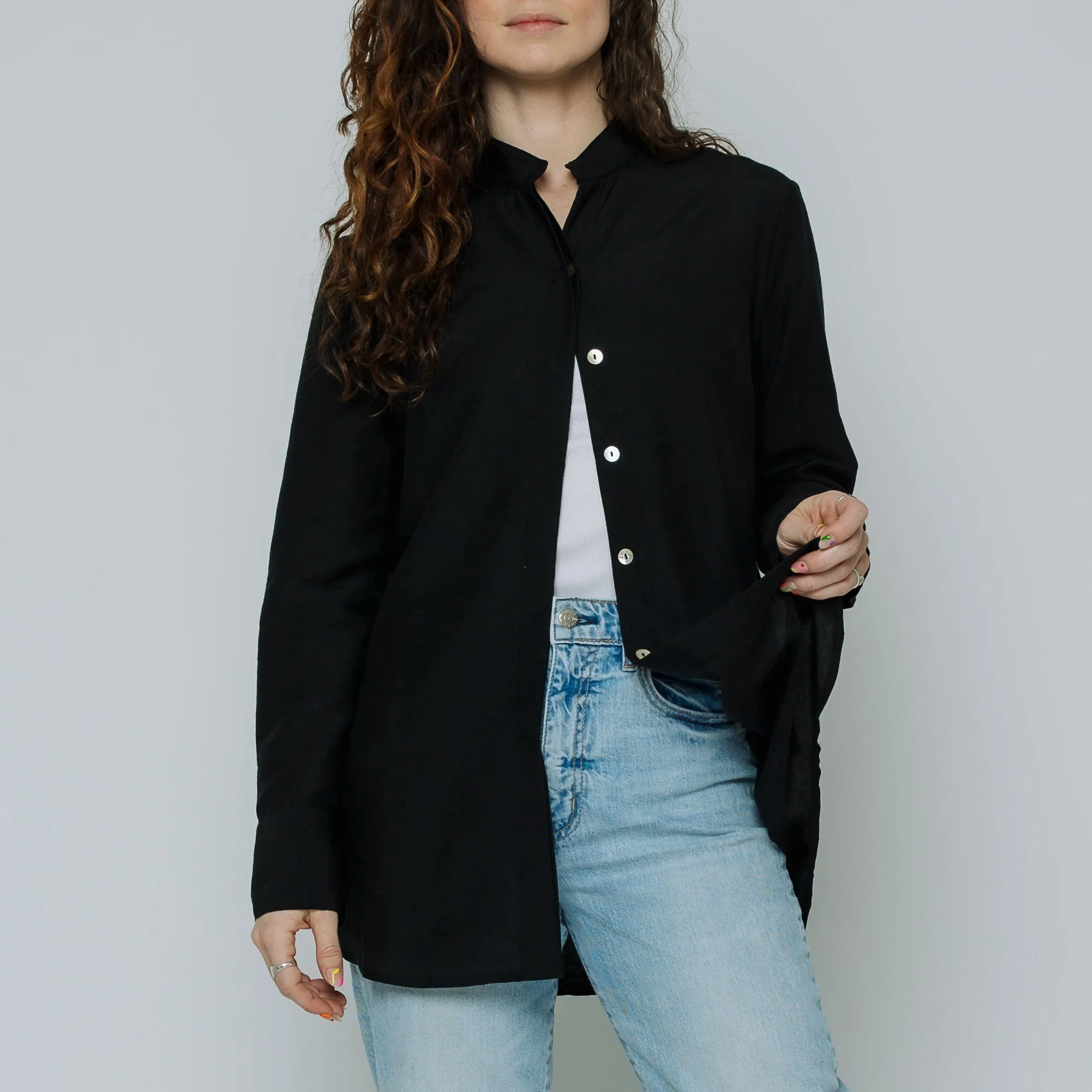 Ana Button Down Shirt (Black Silky)