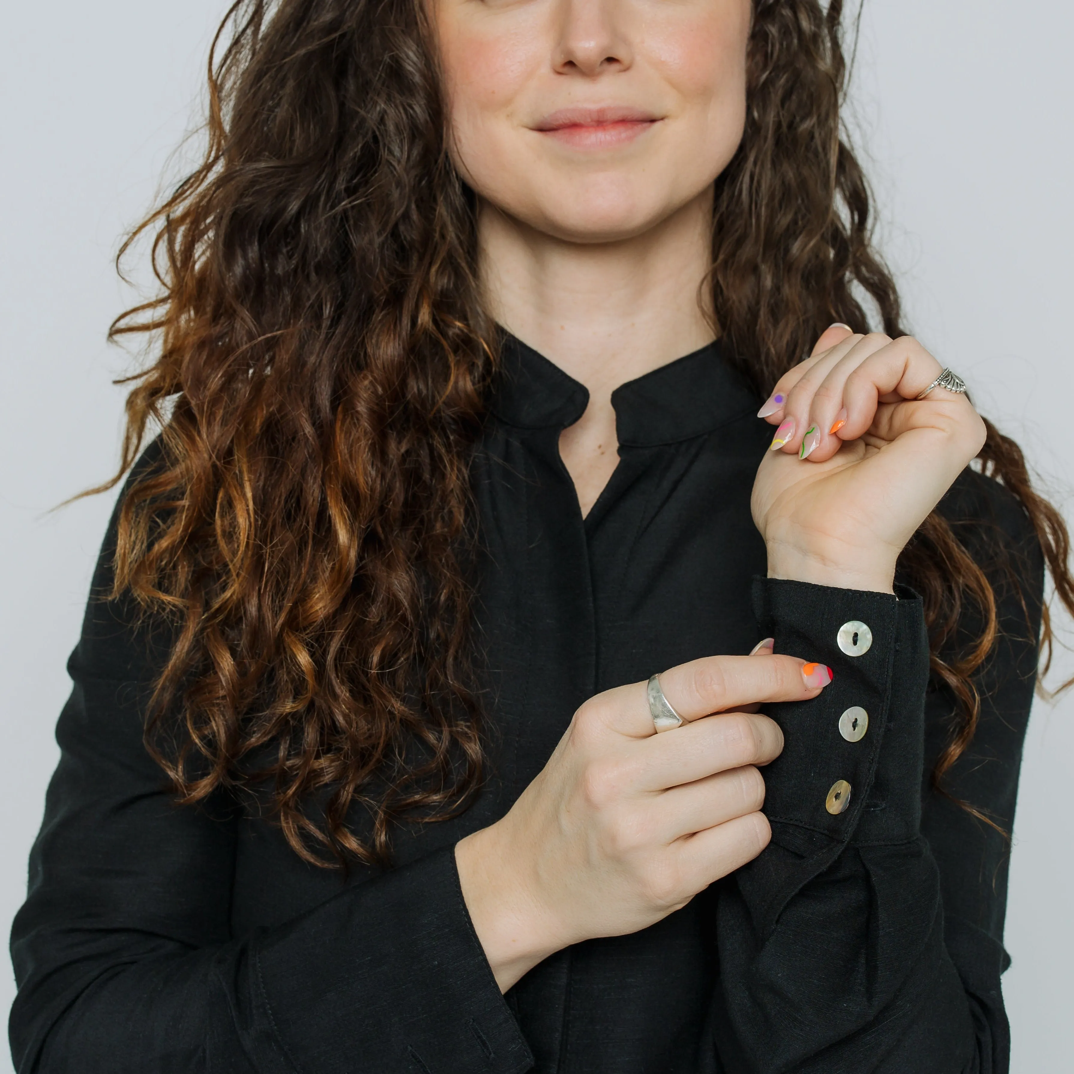 Ana Button Down Shirt (Black Silky)