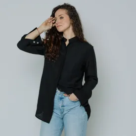 Ana Button Down Shirt (Black Silky)