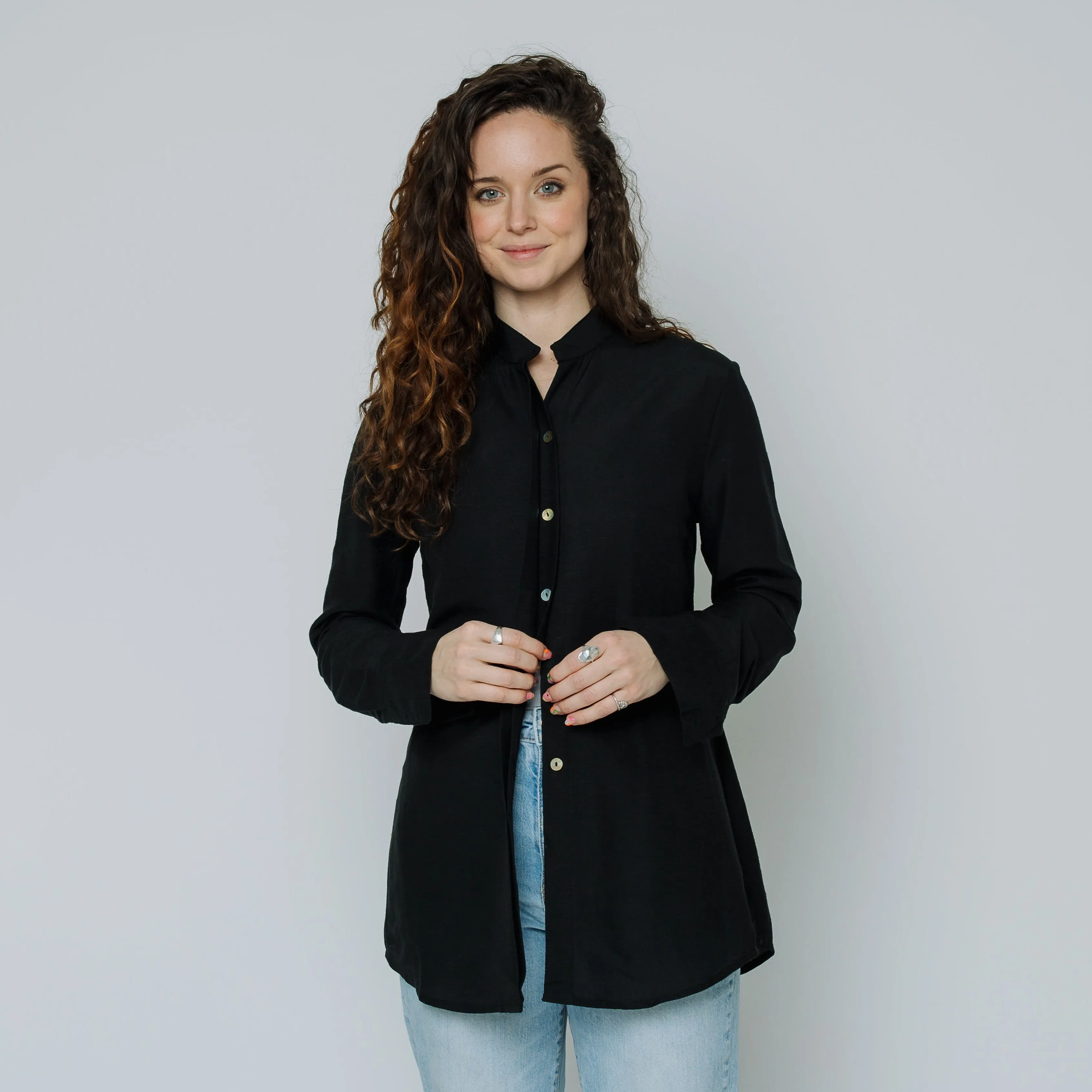 Ana Button Down Shirt (Black Silky)