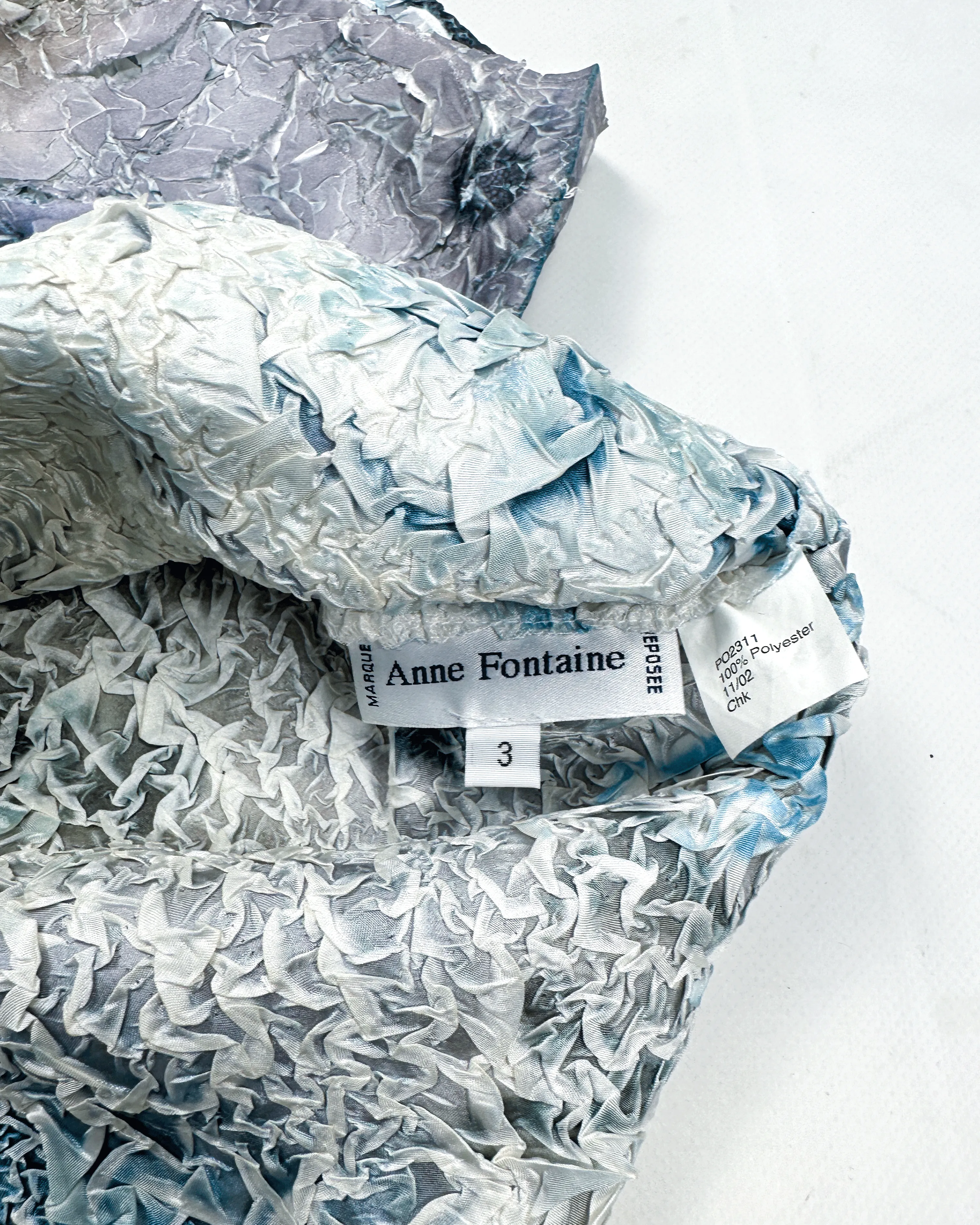 Anne Fontaine Pleated Blue Roses Top 1990's