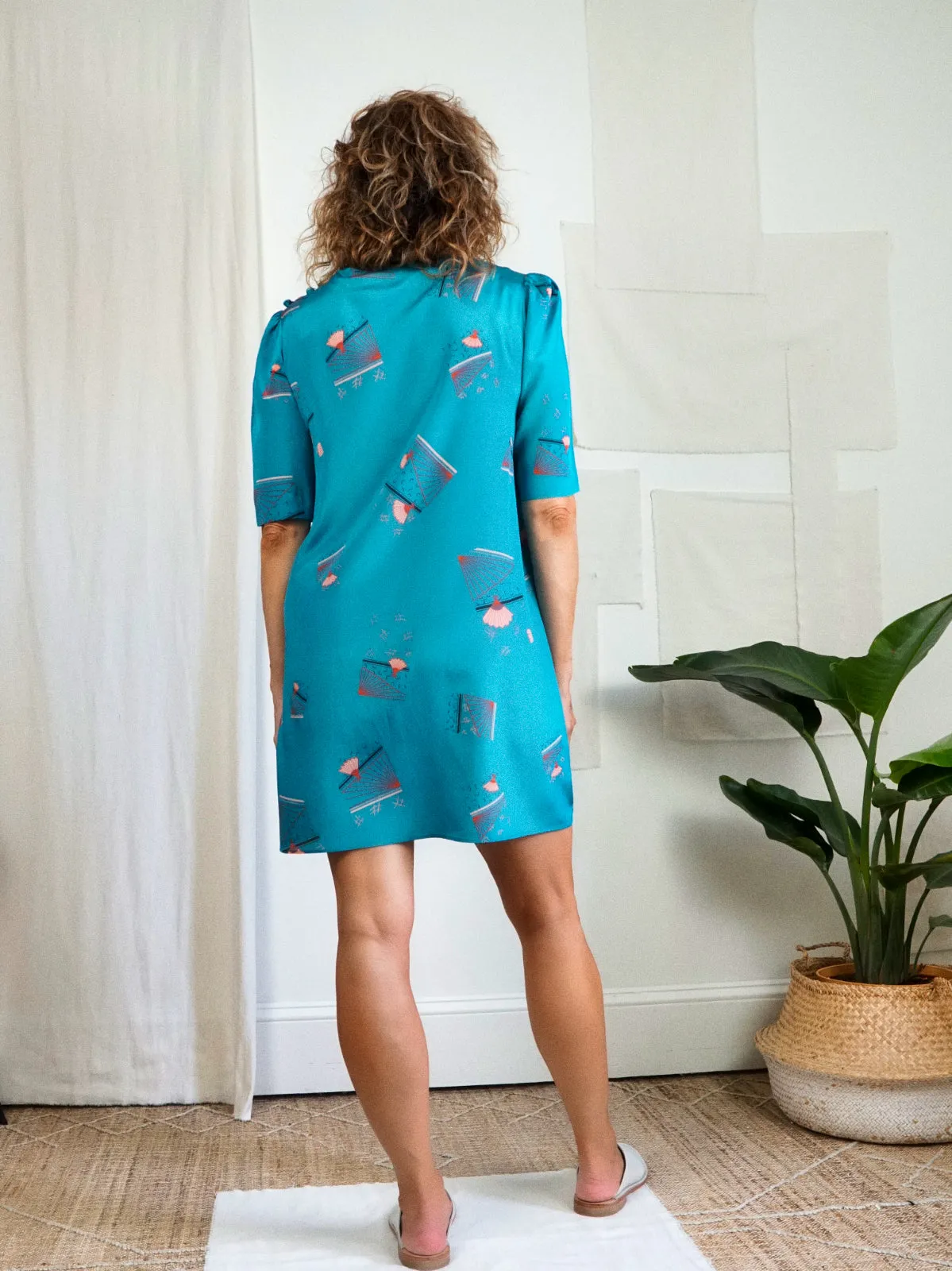 Asian Fan Print Dress