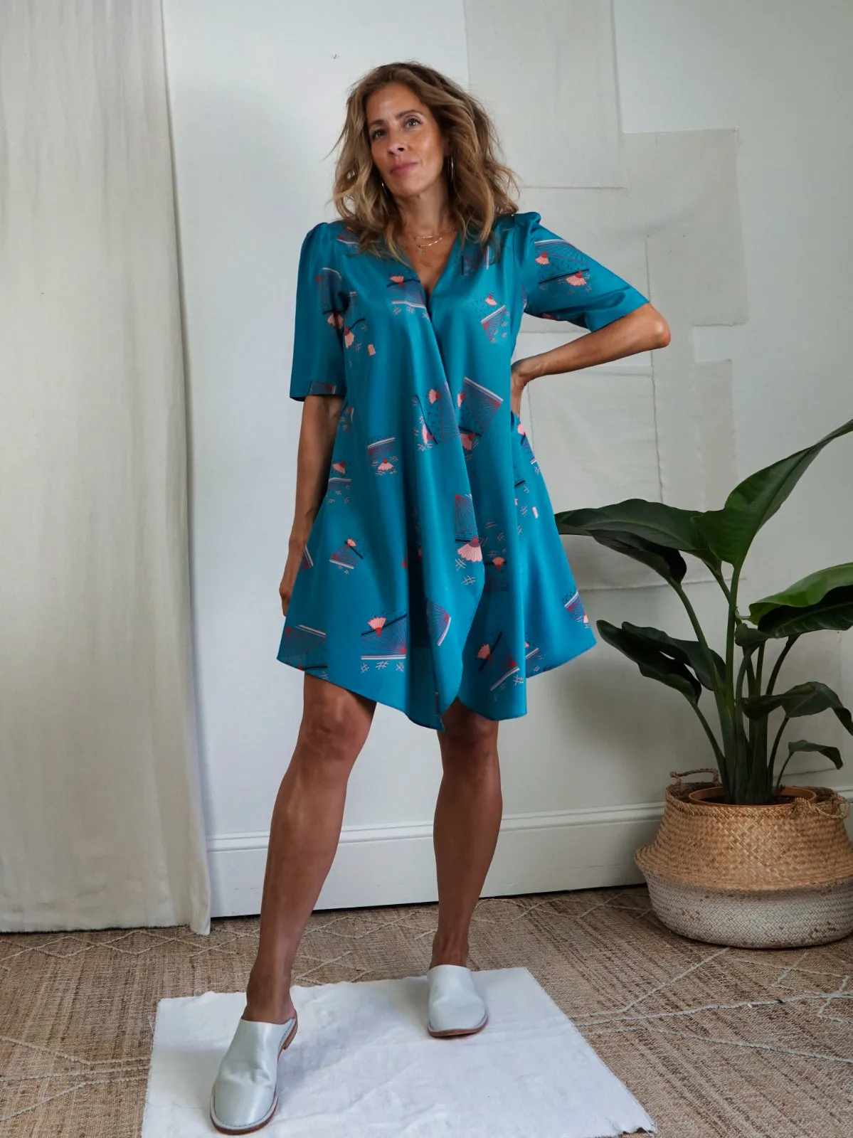 Asian Fan Print Dress