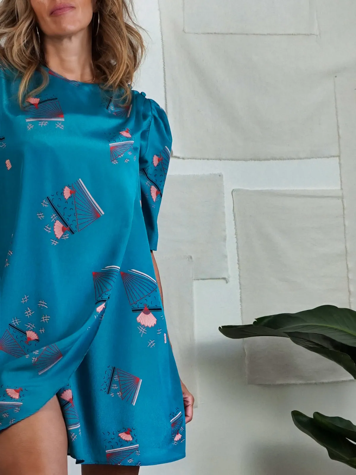 Asian Fan Print Dress