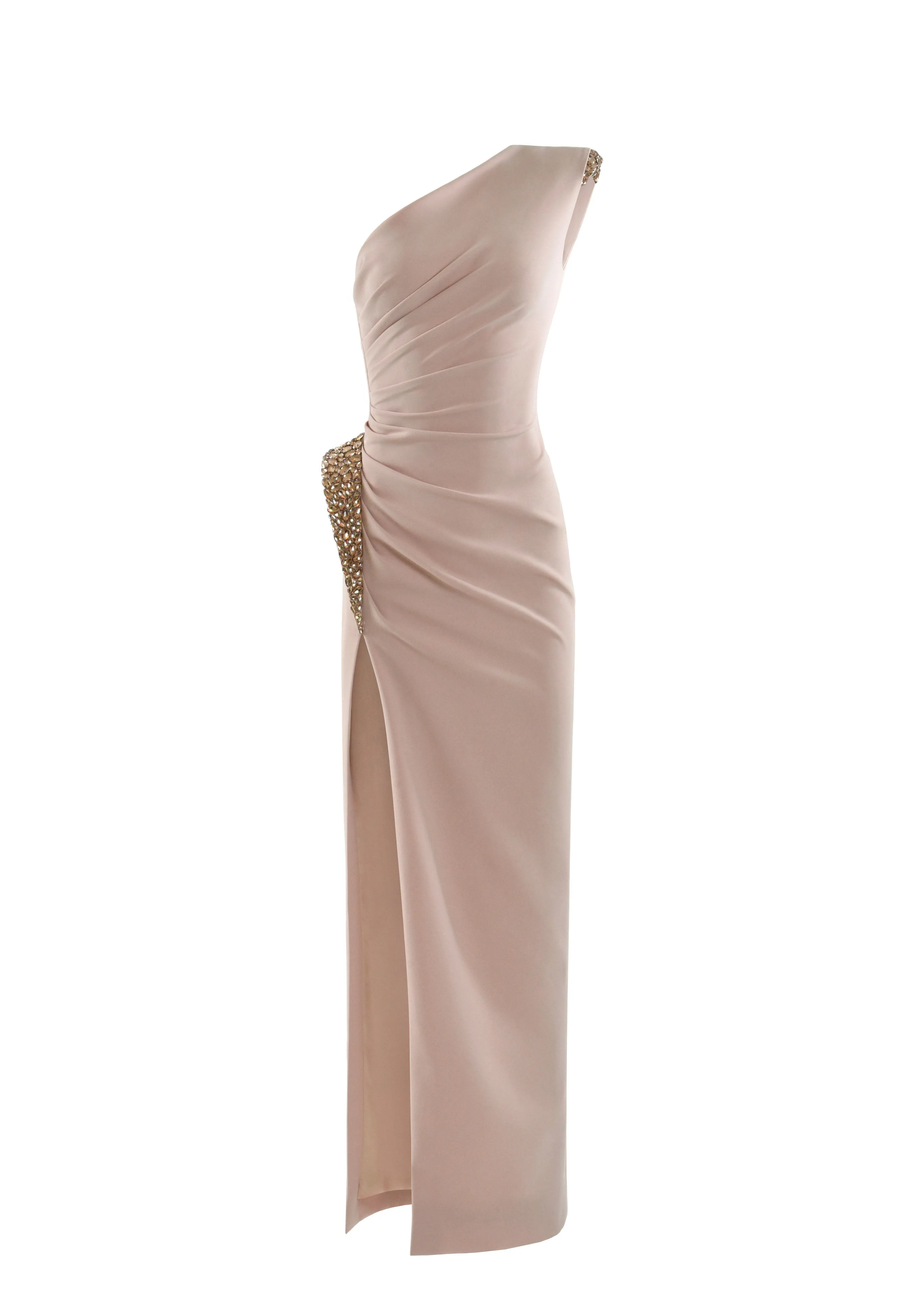 Asymmetrical nude pink draped dress