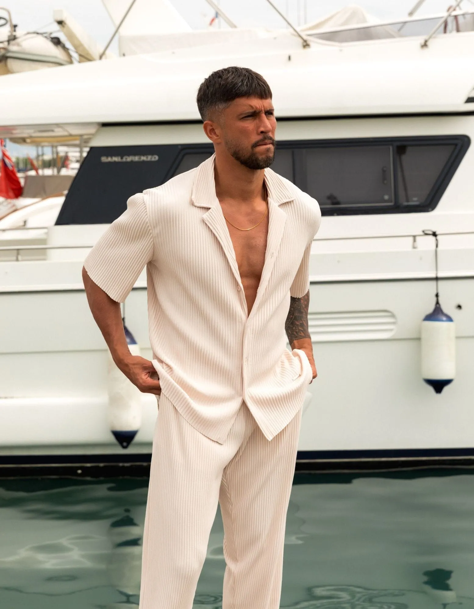 Beige Pleated S/S Shirt