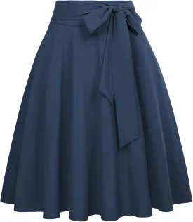 Belle Poque Women's High Waist A-Line Pockets Skirt Skater Flared Midi Skirt Vinage Skirt