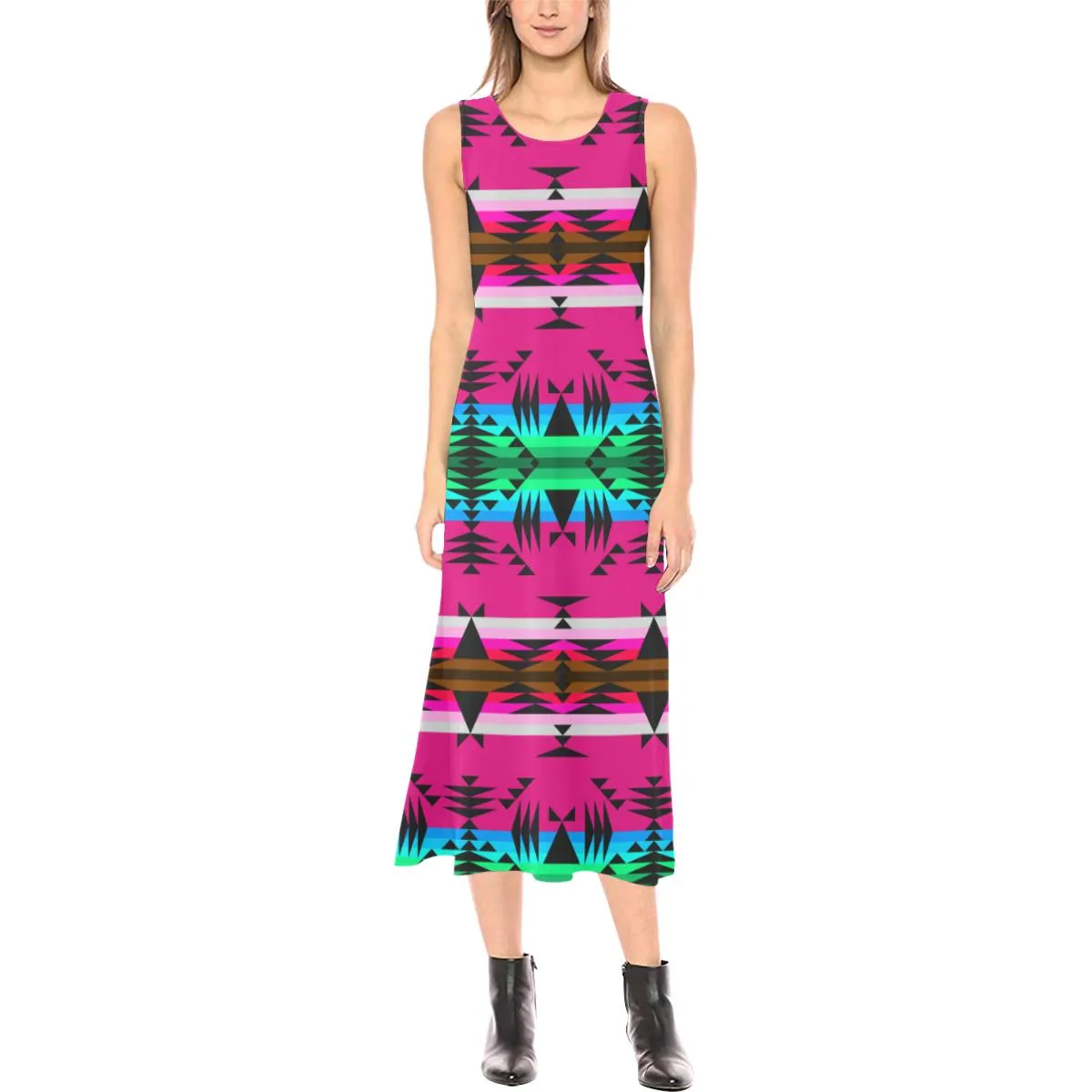 Between the Mountains Pink Phaedra Sleeveless Open Fork Long Dress