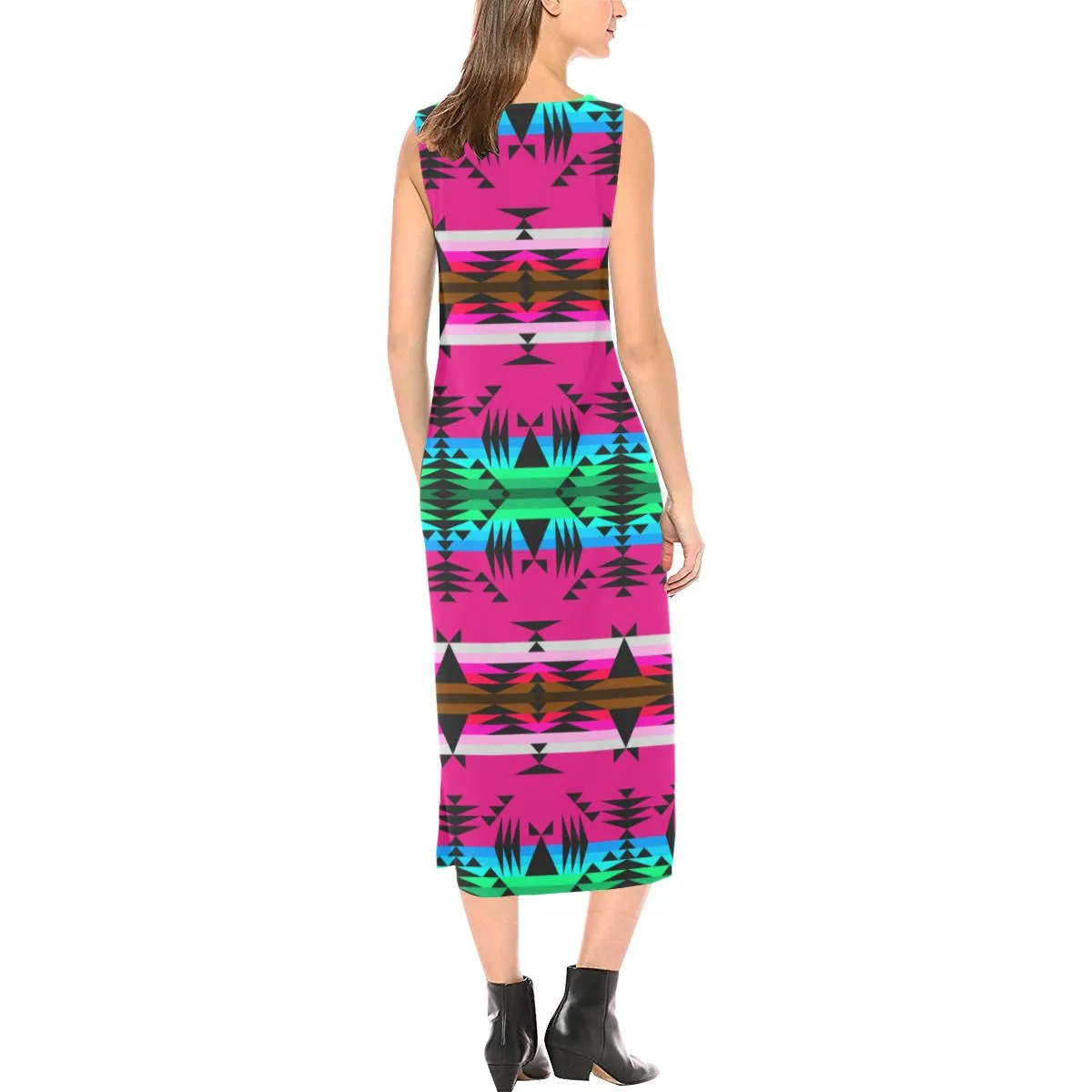 Between the Mountains Pink Phaedra Sleeveless Open Fork Long Dress