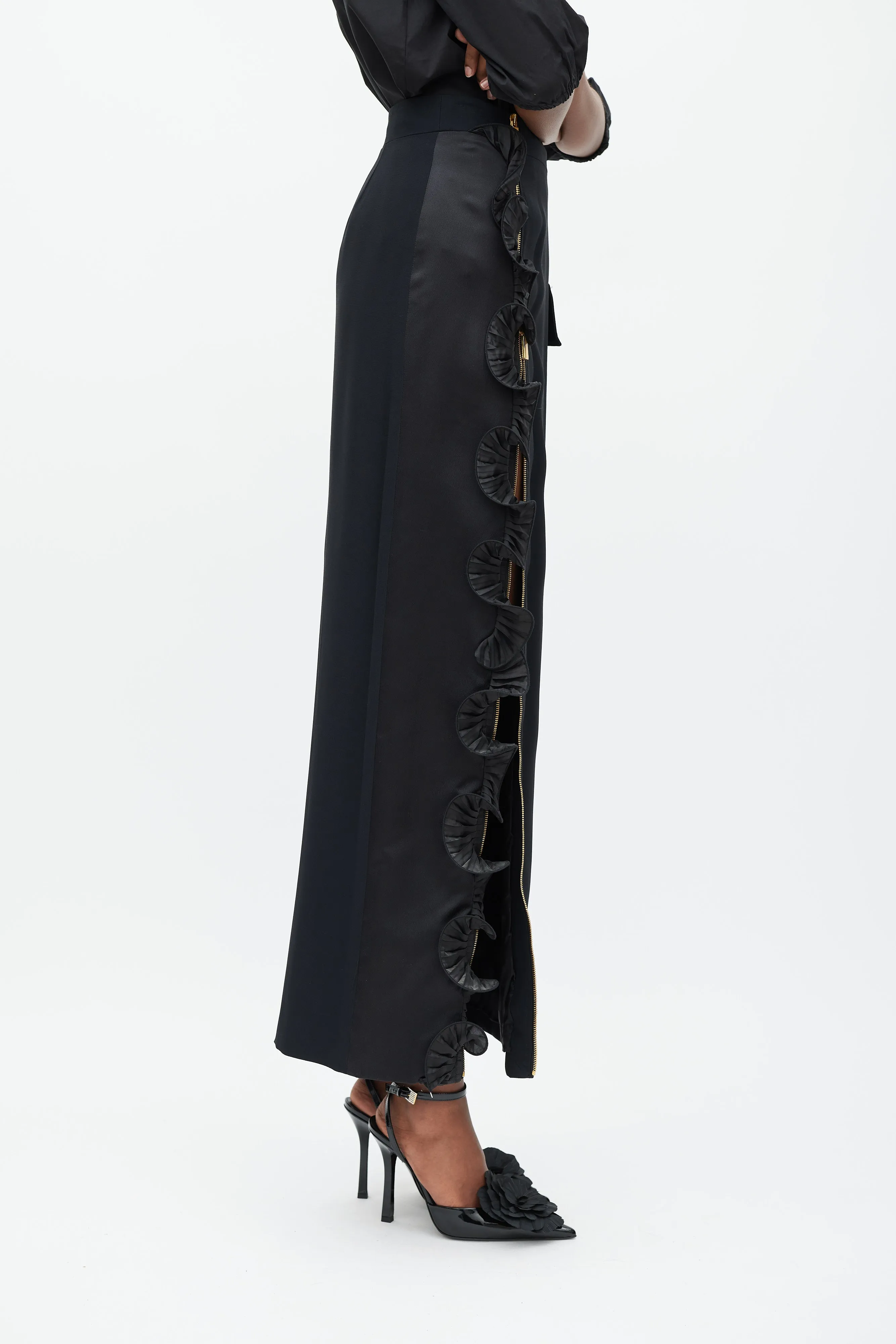 Black Ruffle Cargo Maxi Skirt