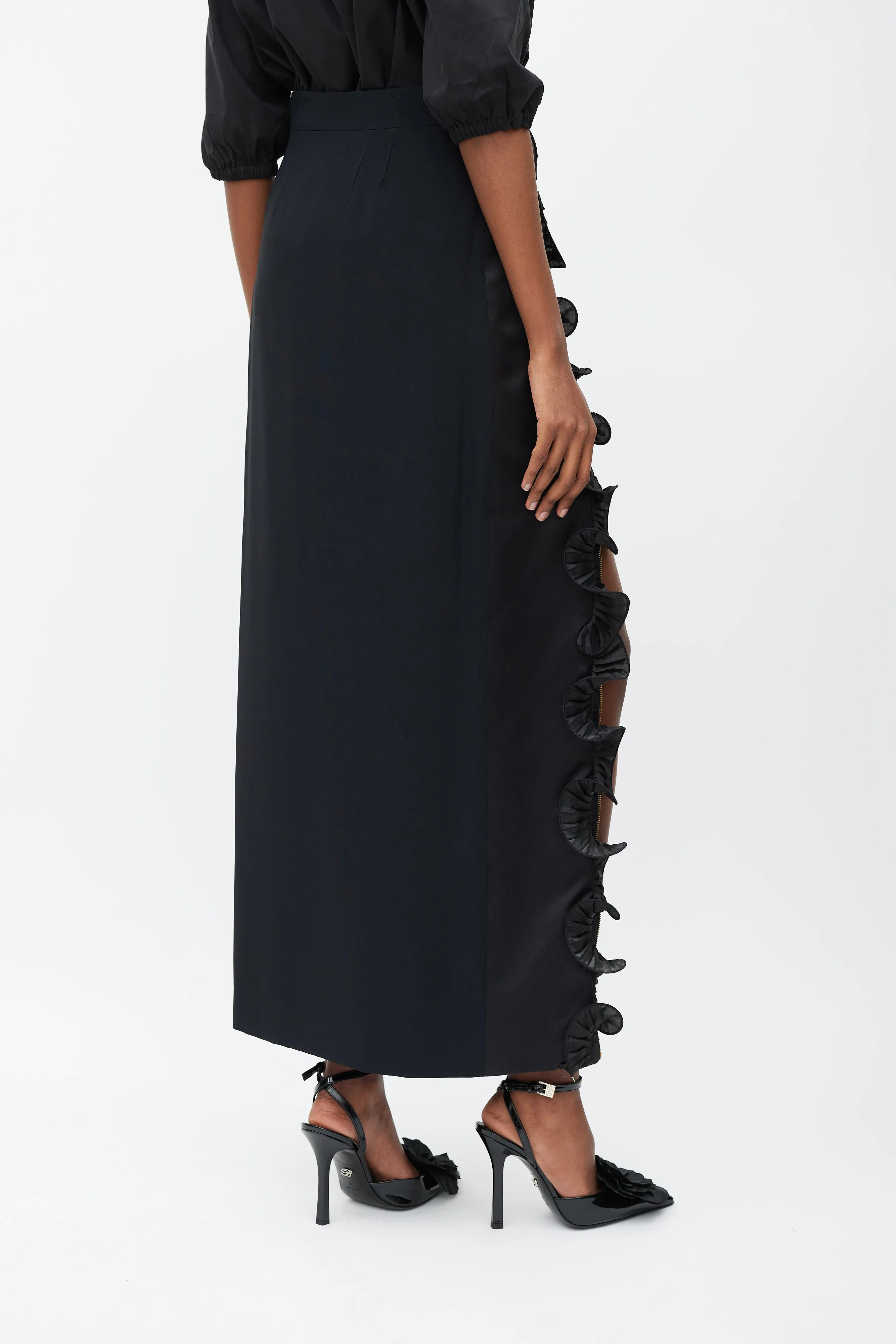 Black Ruffle Cargo Maxi Skirt