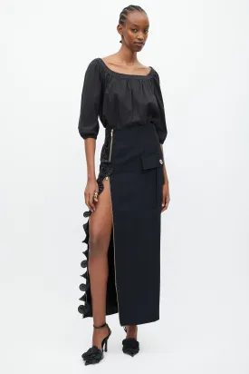Black Ruffle Cargo Maxi Skirt
