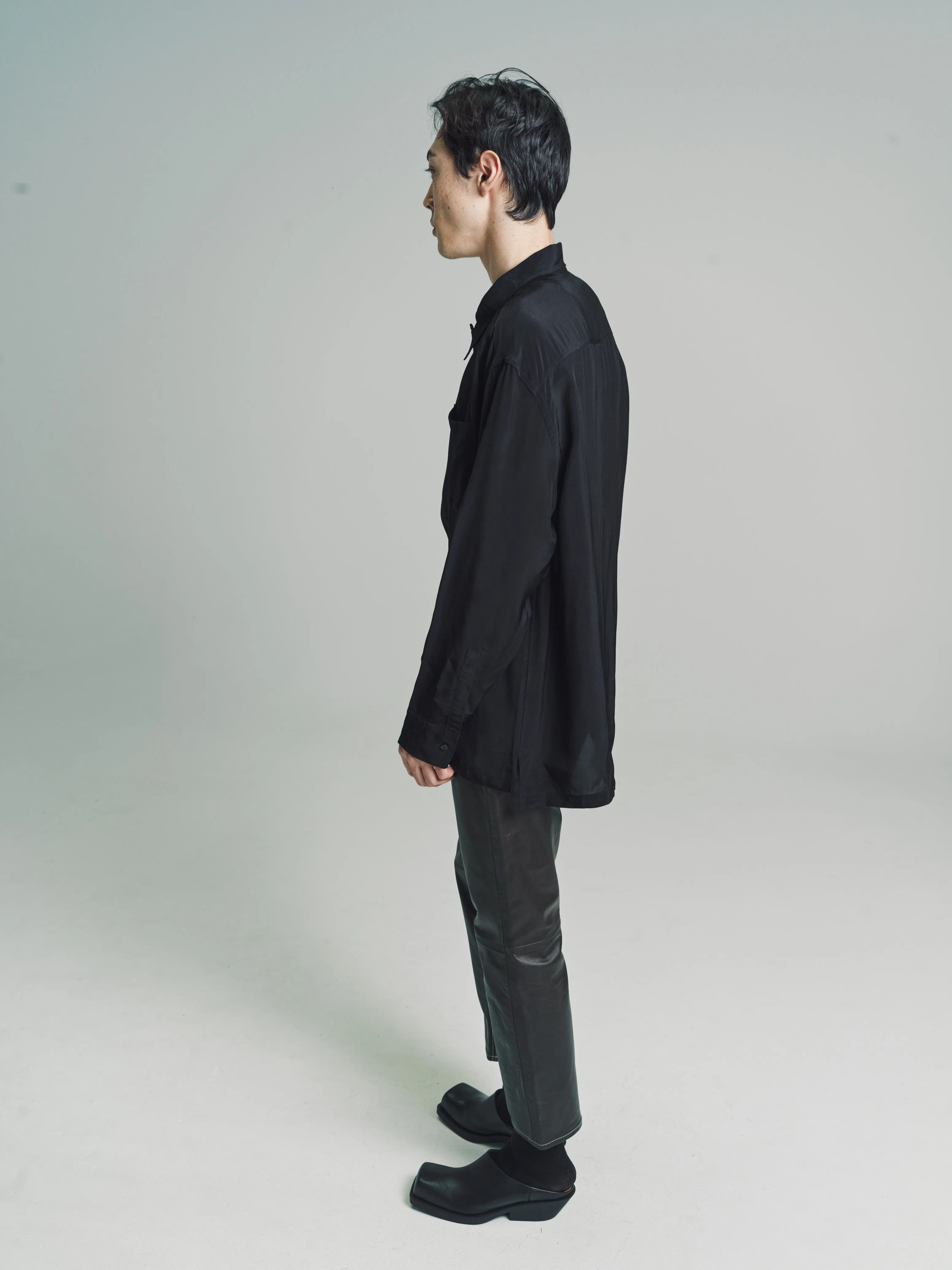 Black Viscose Arlo Relaxed Long Sleeve Shirt