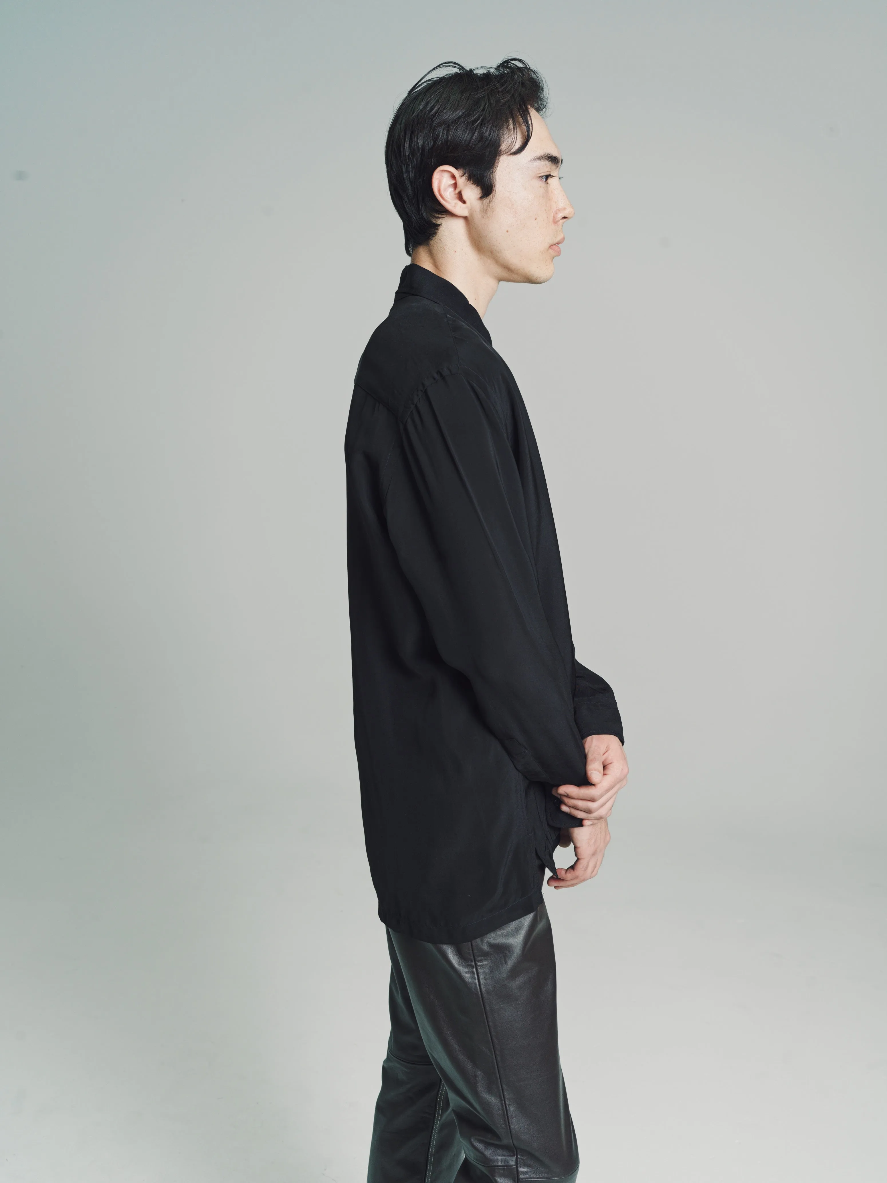 Black Viscose Arlo Relaxed Long Sleeve Shirt