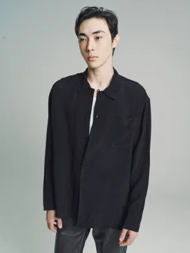 Black Viscose Arlo Relaxed Long Sleeve Shirt