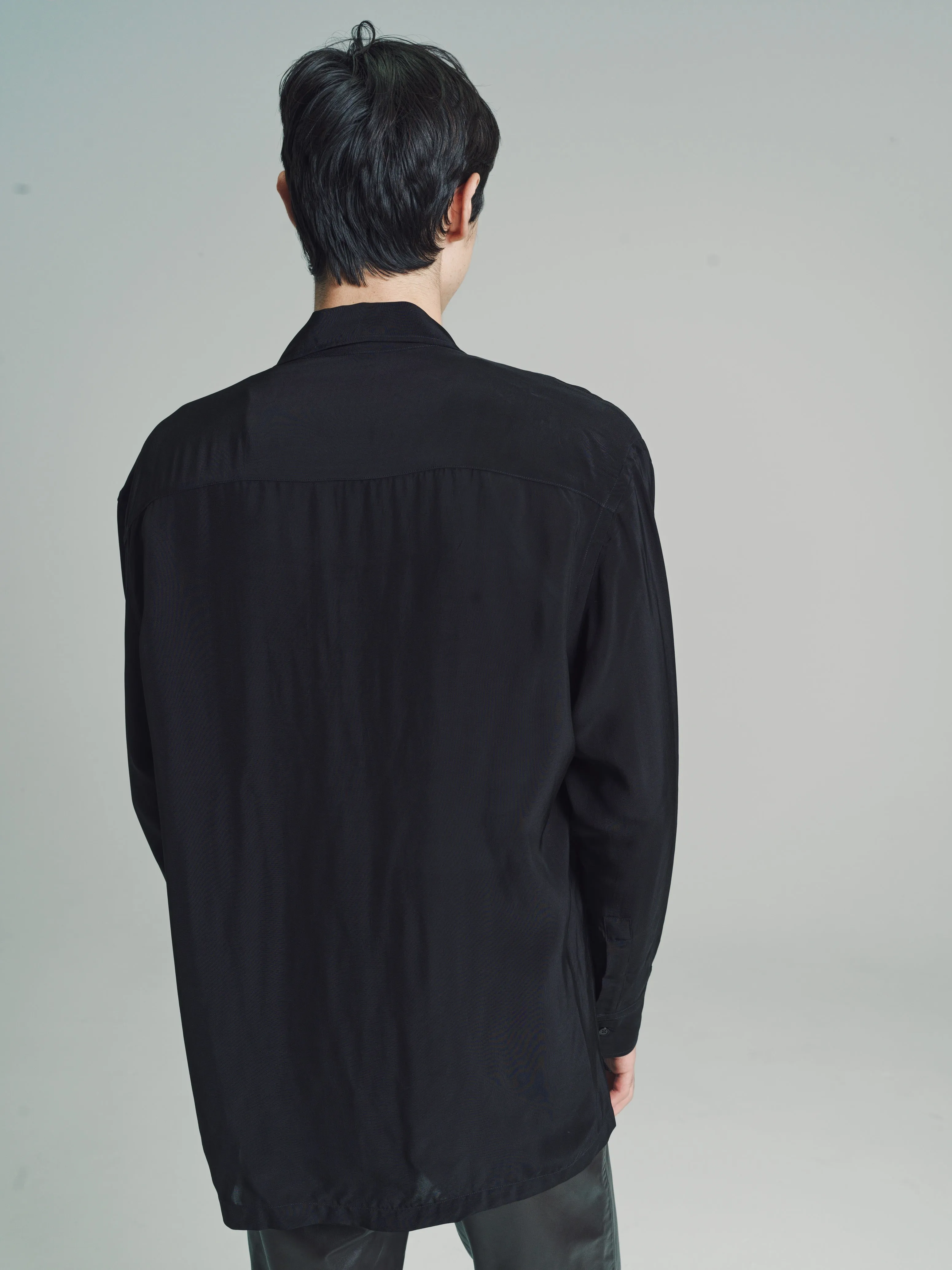 Black Viscose Arlo Relaxed Long Sleeve Shirt