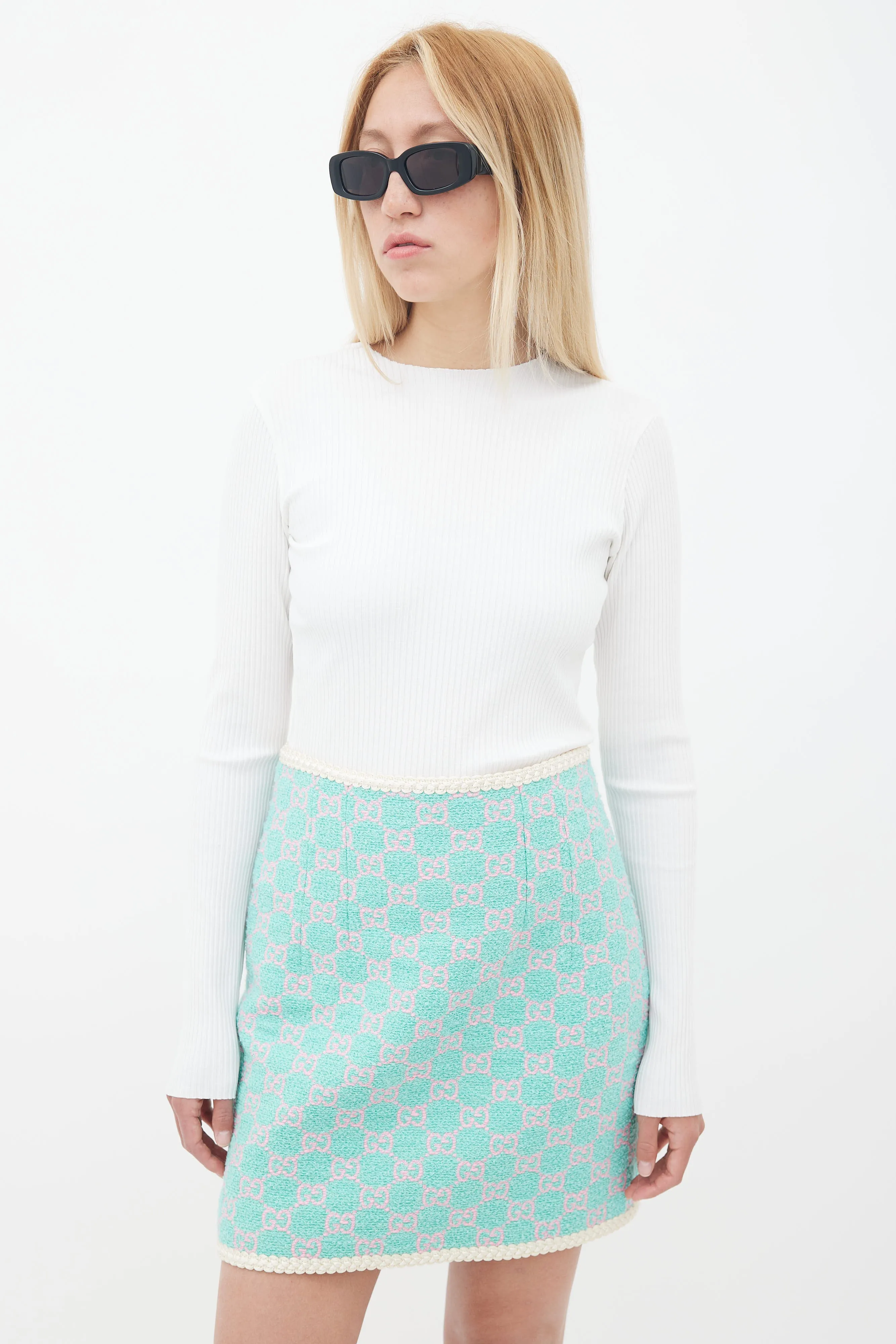 Blue & Pink Tweed Monogram Skirt