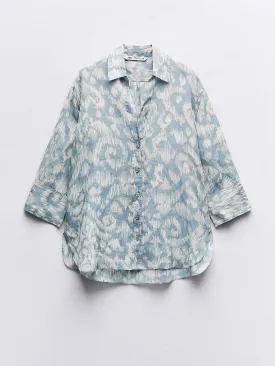 Blue printed ramie shirt
