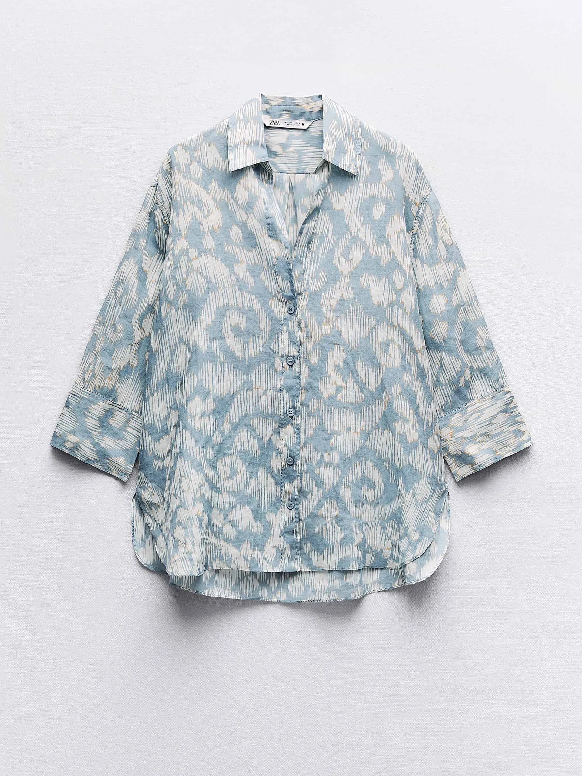 Blue printed ramie shirt