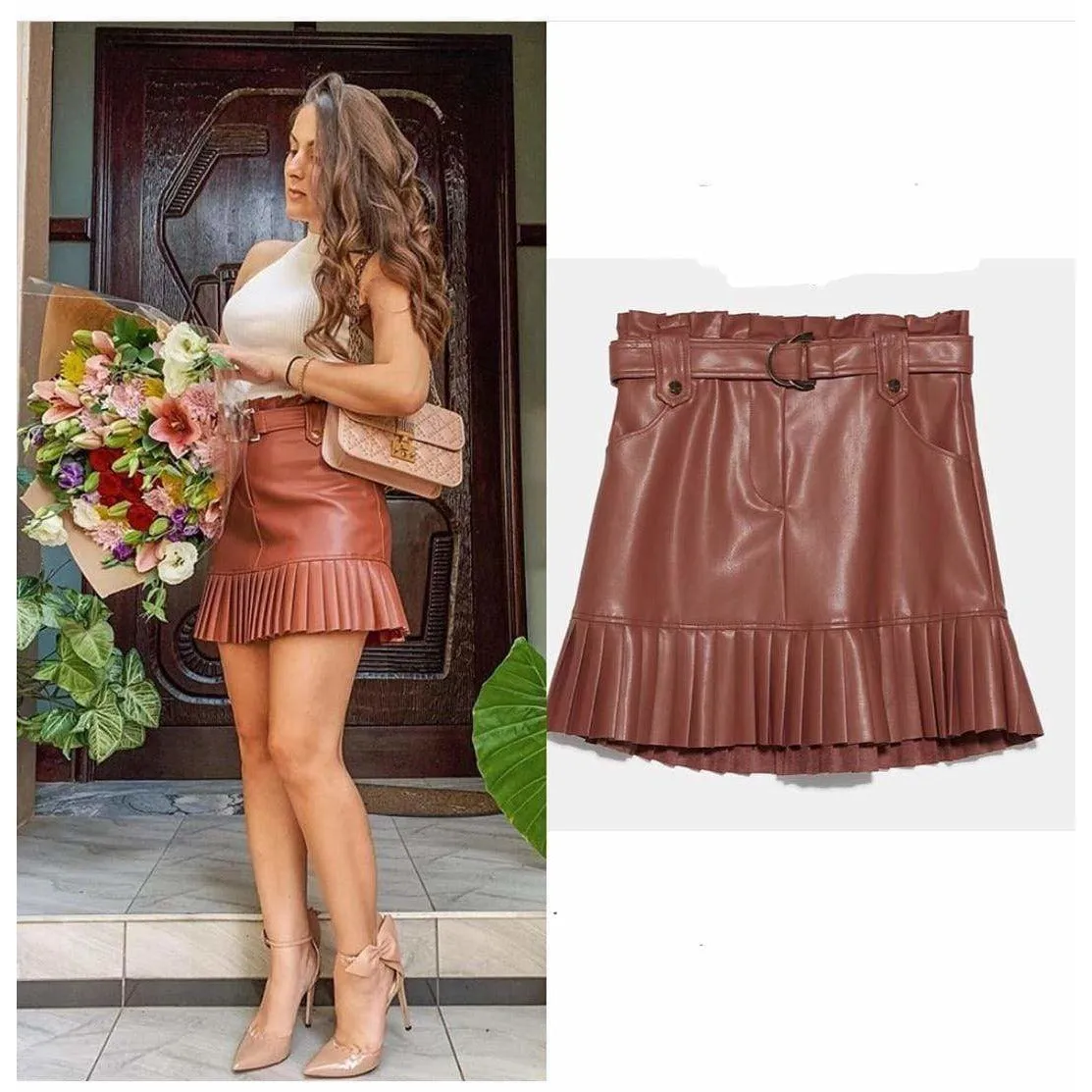 Bottom Pleated Mini Skirt 