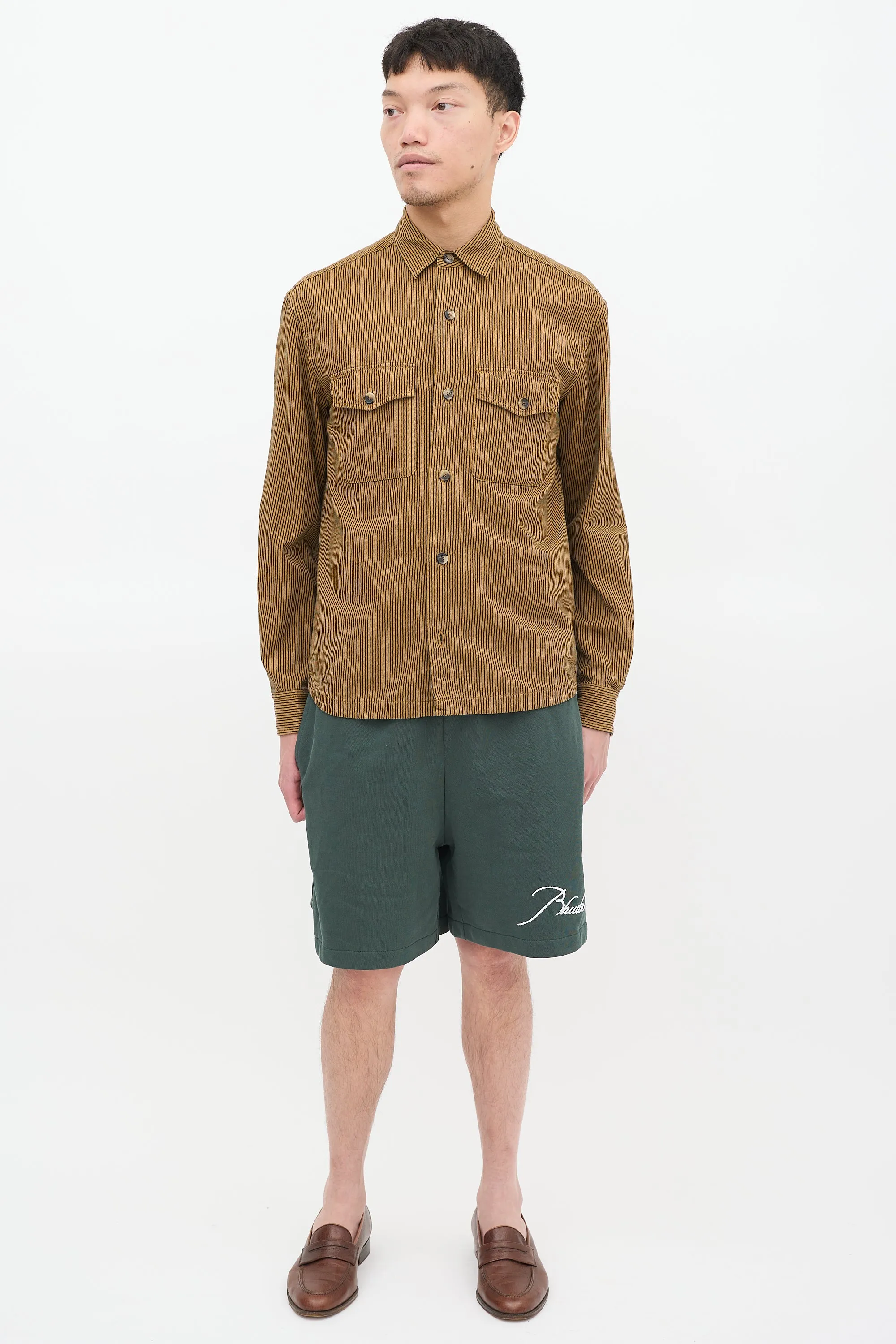Brown & Black Striped Two Pocket Shirt