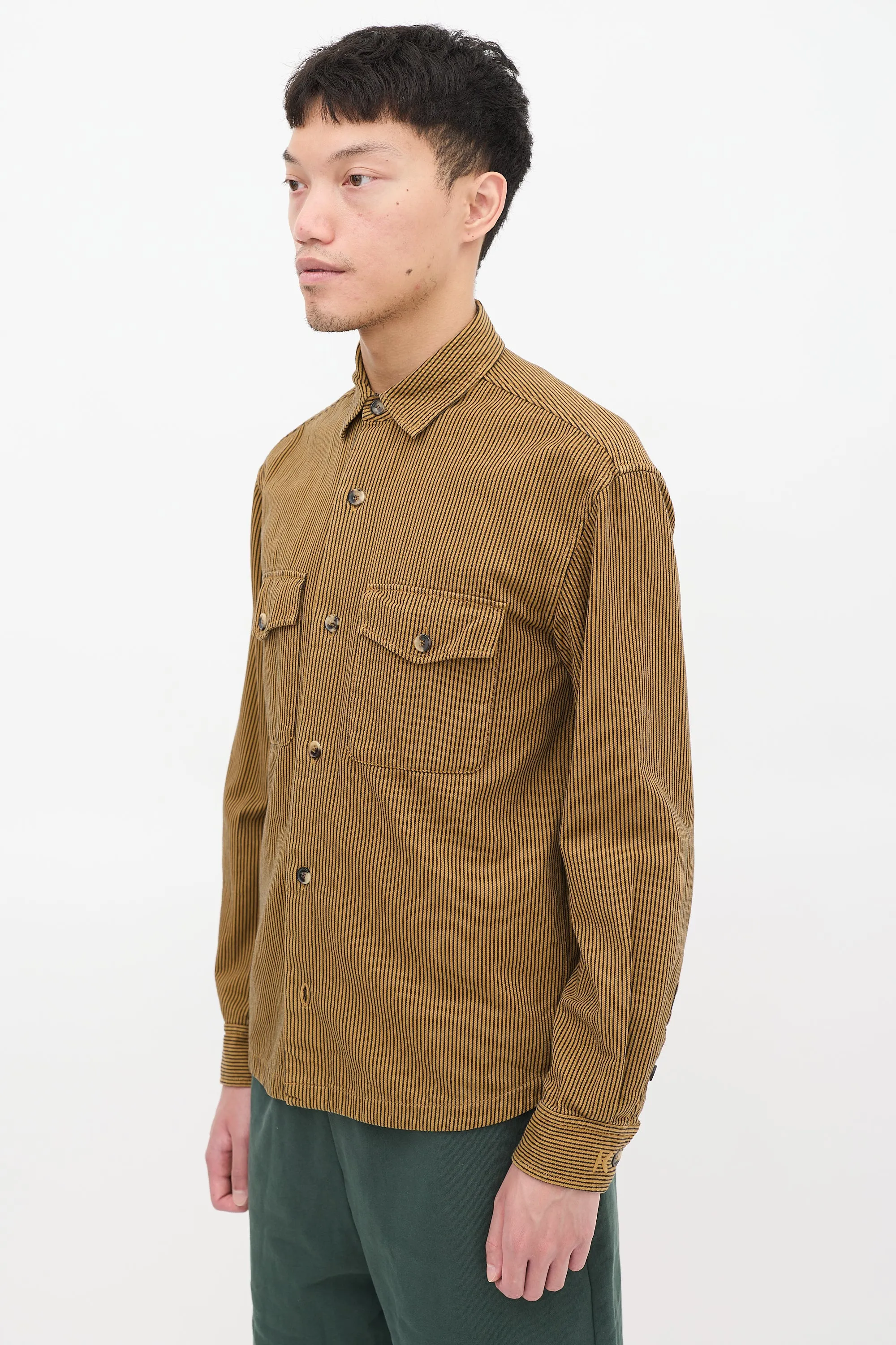 Brown & Black Striped Two Pocket Shirt