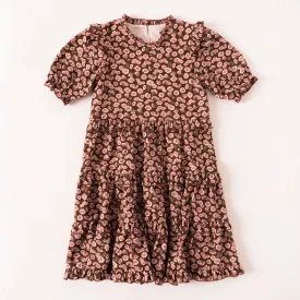 Brown Daisy Ruffle Tiered Dress