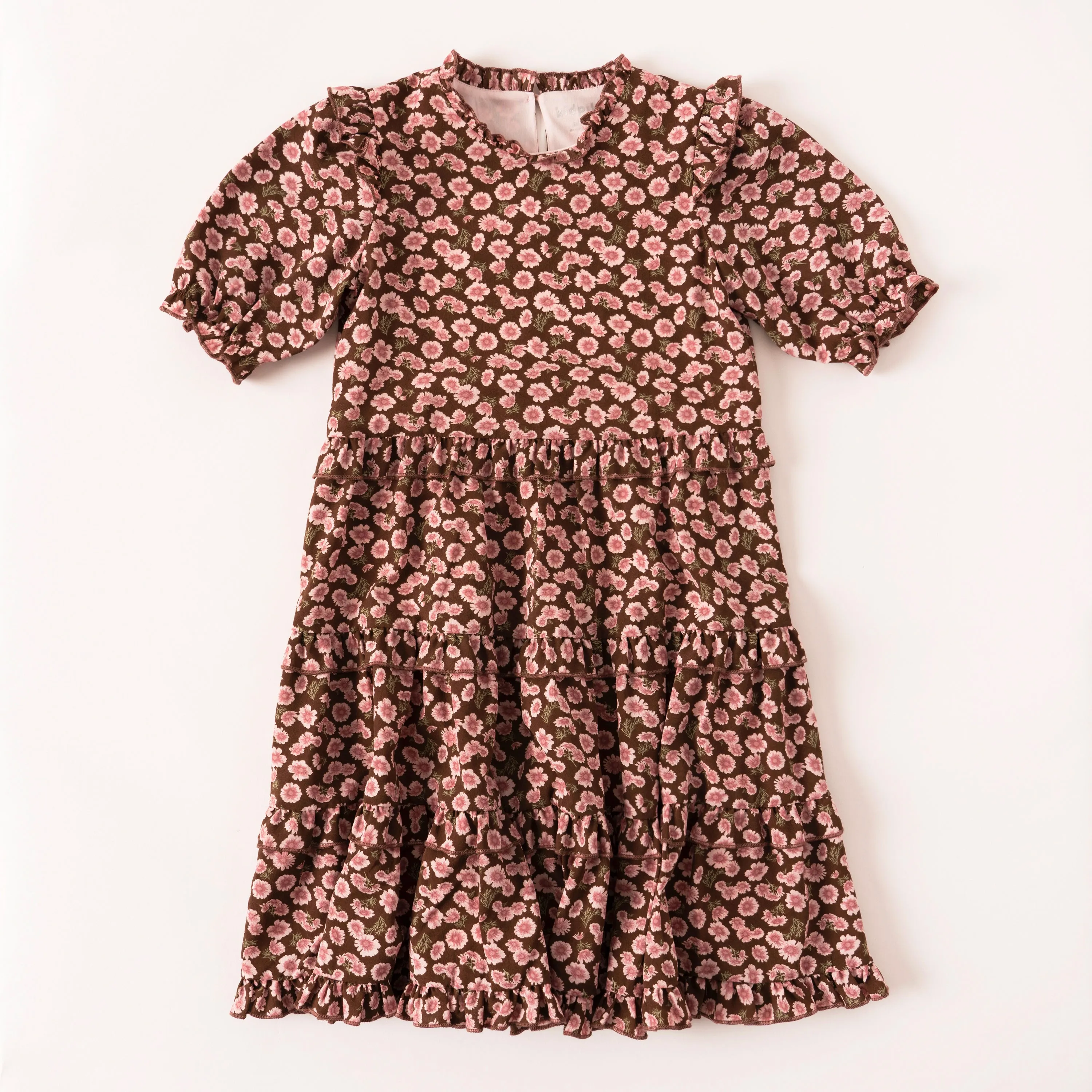 Brown Daisy Ruffle Tiered Dress
