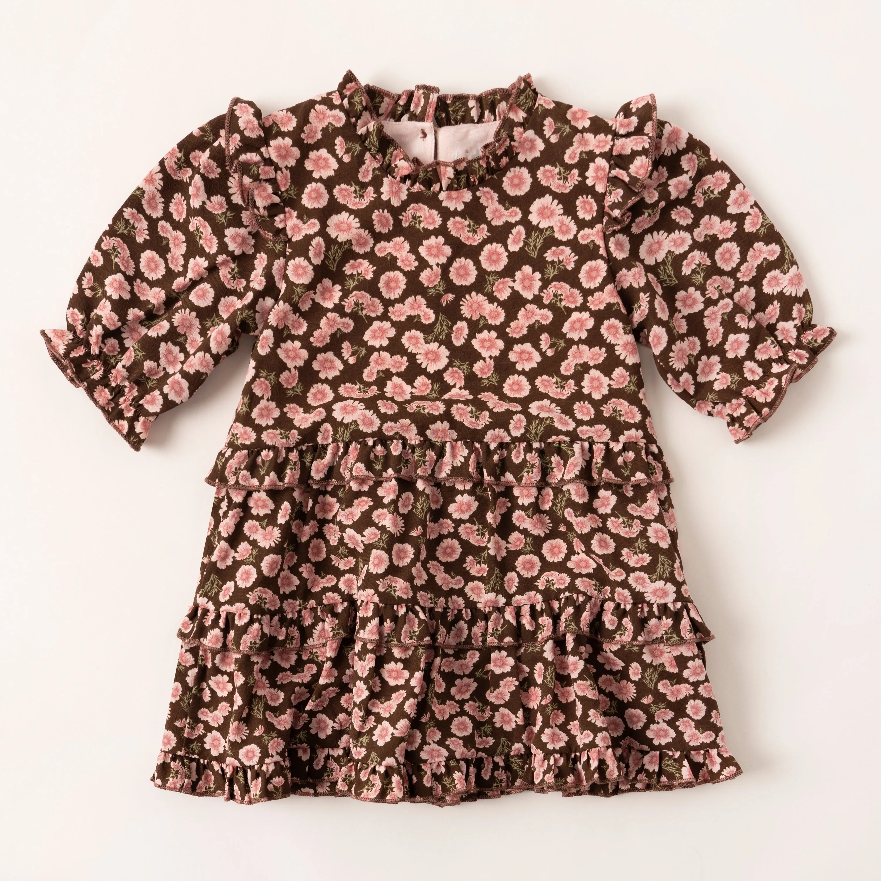 Brown Daisy Ruffle Tiered Dress