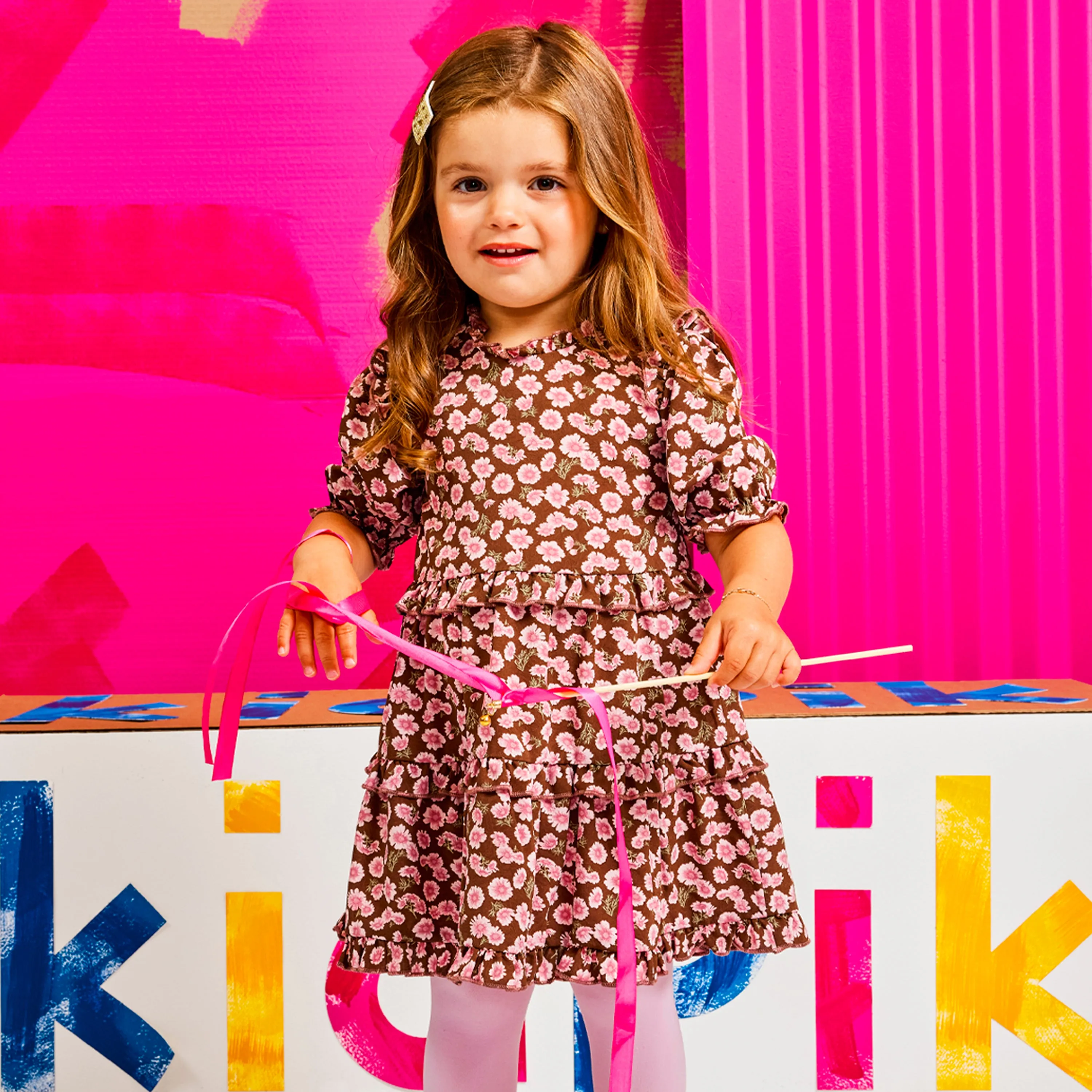 Brown Daisy Ruffle Tiered Dress