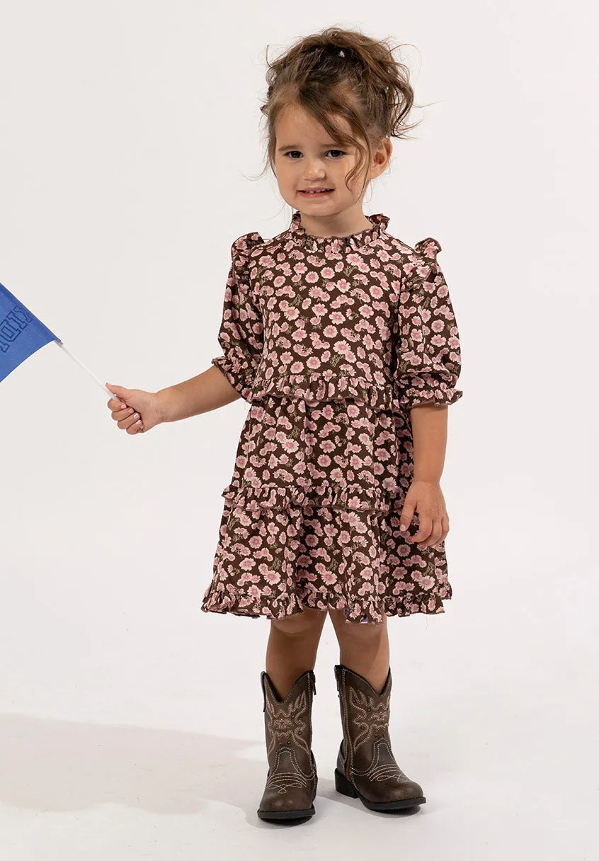 Brown Daisy Ruffle Tiered Dress