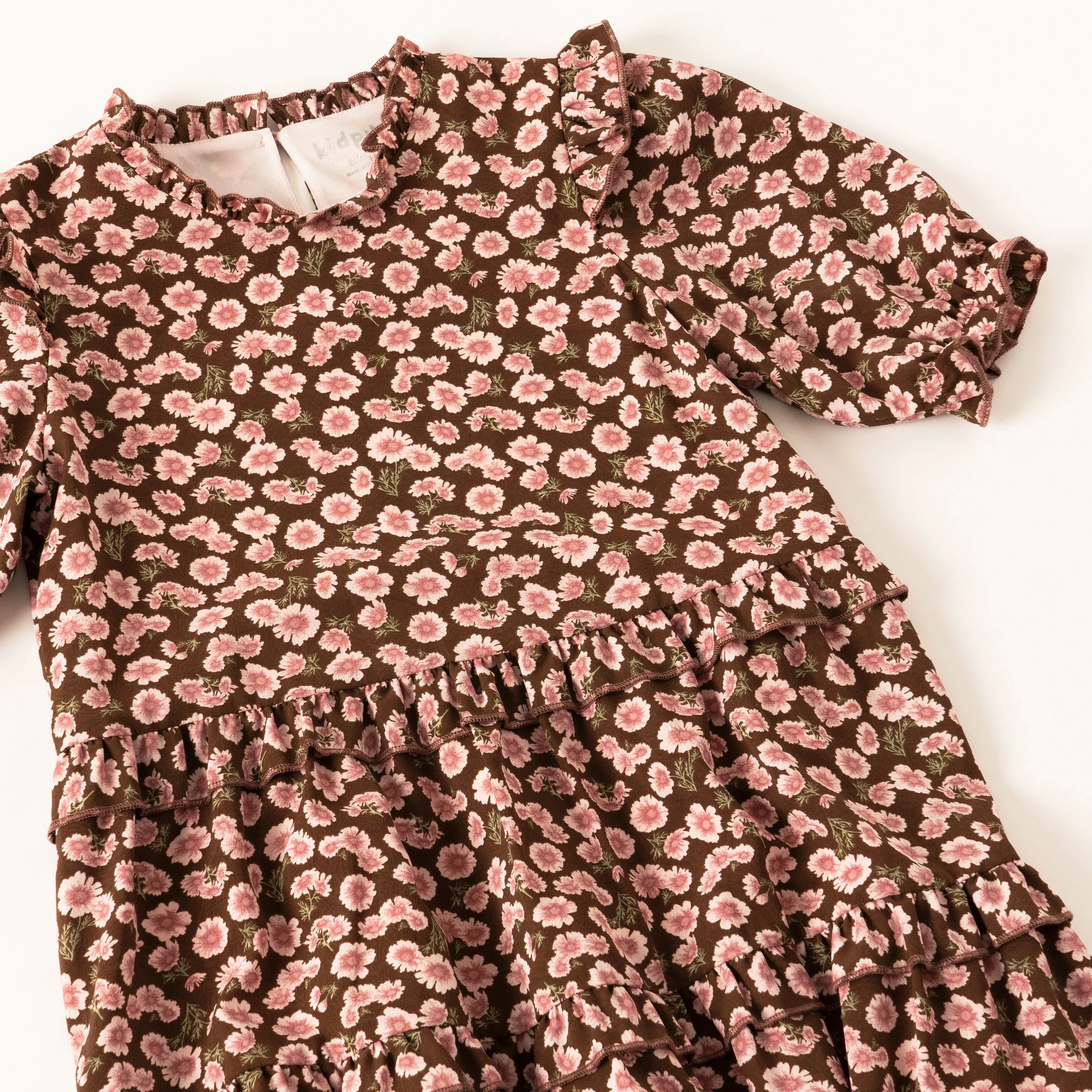 Brown Daisy Ruffle Tiered Dress