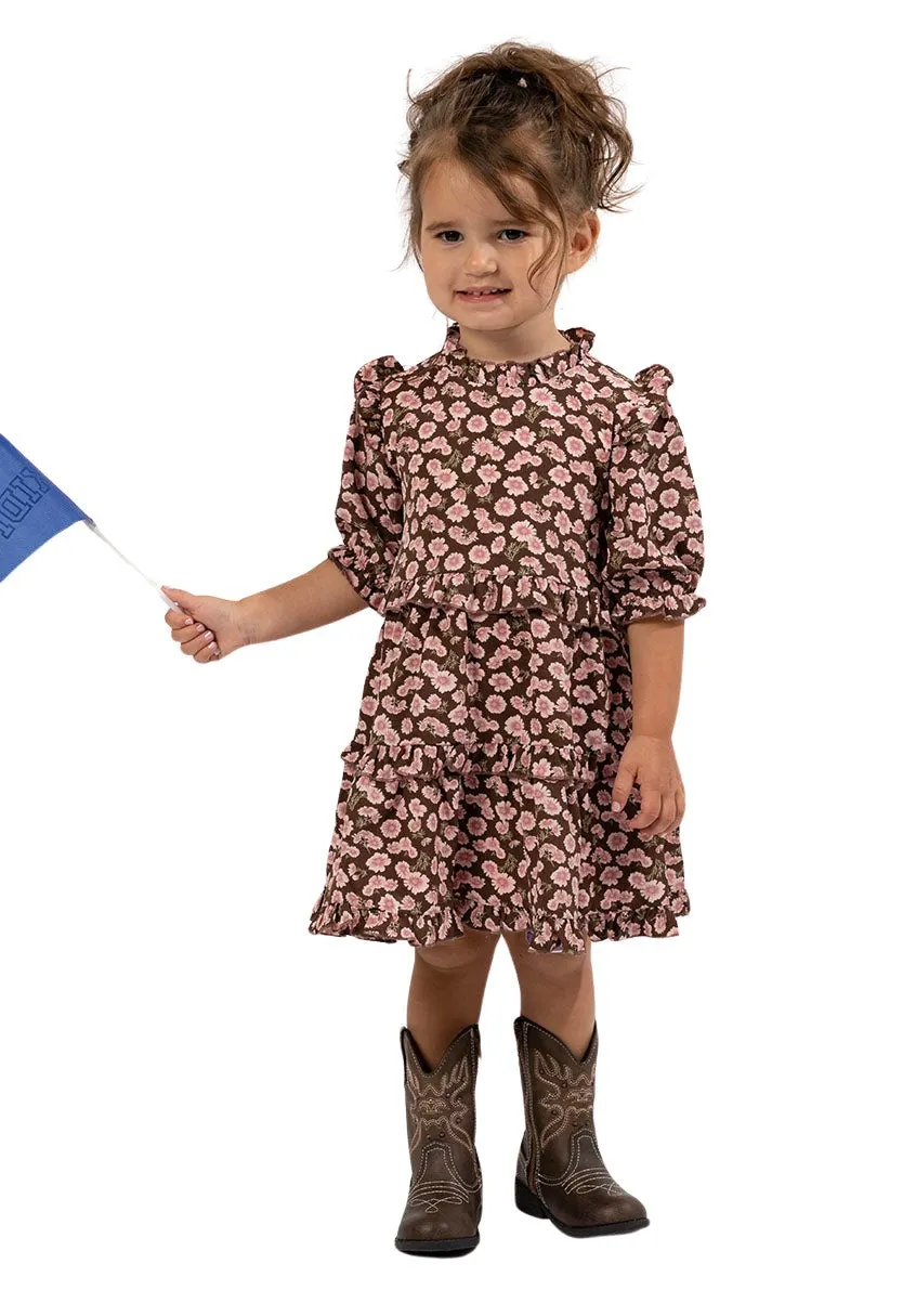 Brown Daisy Ruffle Tiered Dress
