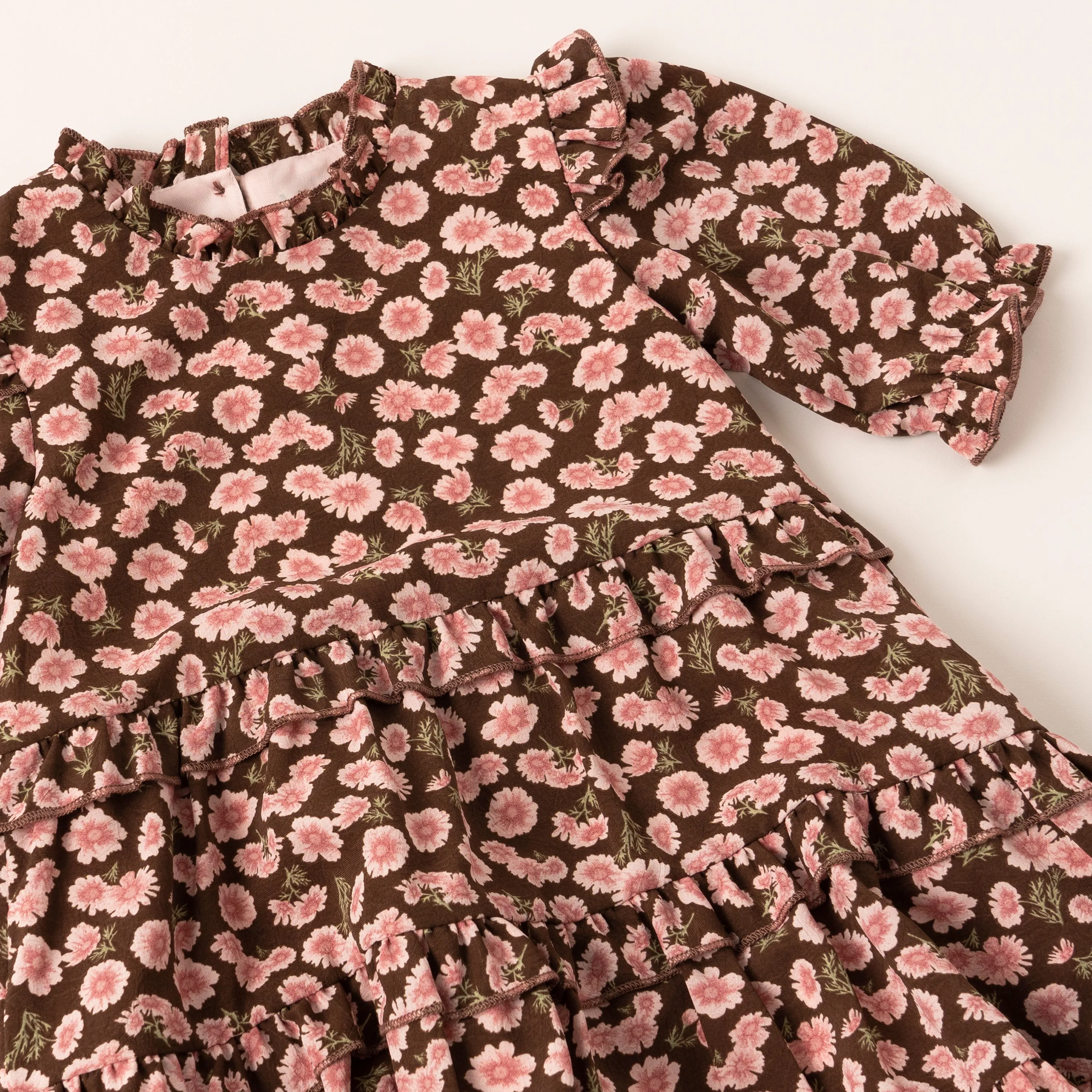 Brown Daisy Ruffle Tiered Dress