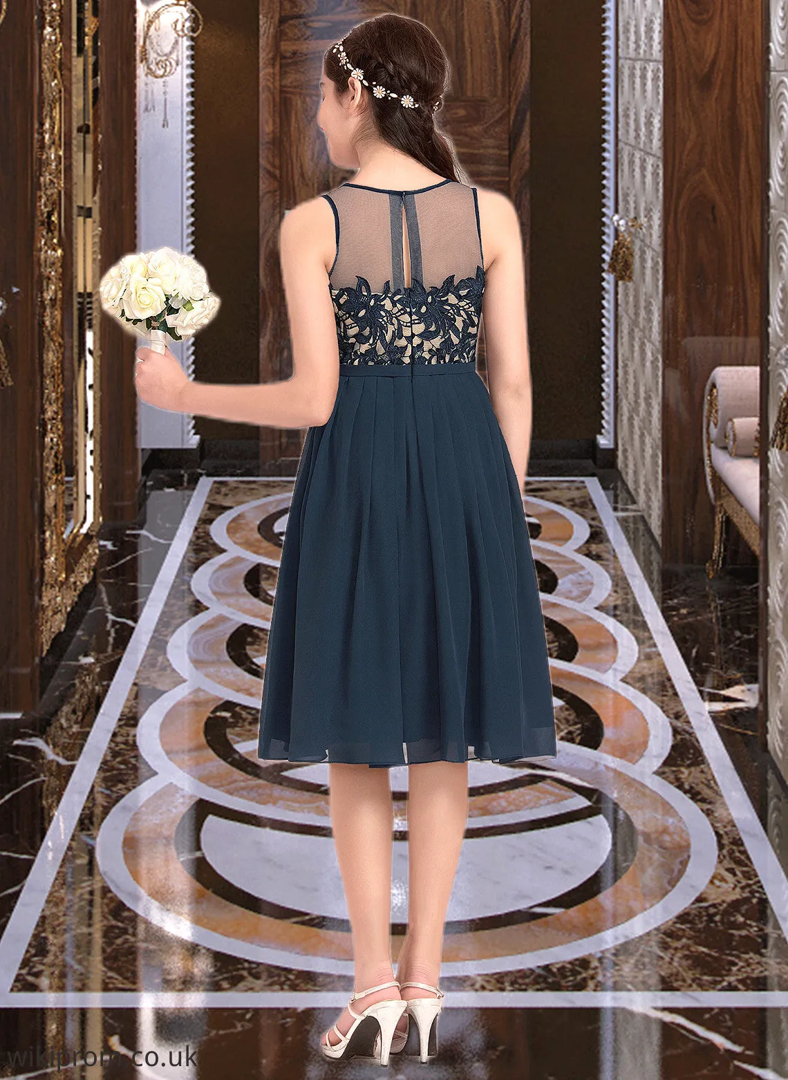 Brynn A-Line Scoop Neck Knee-Length Chiffon Junior Bridesmaid Dress SWKP0013614