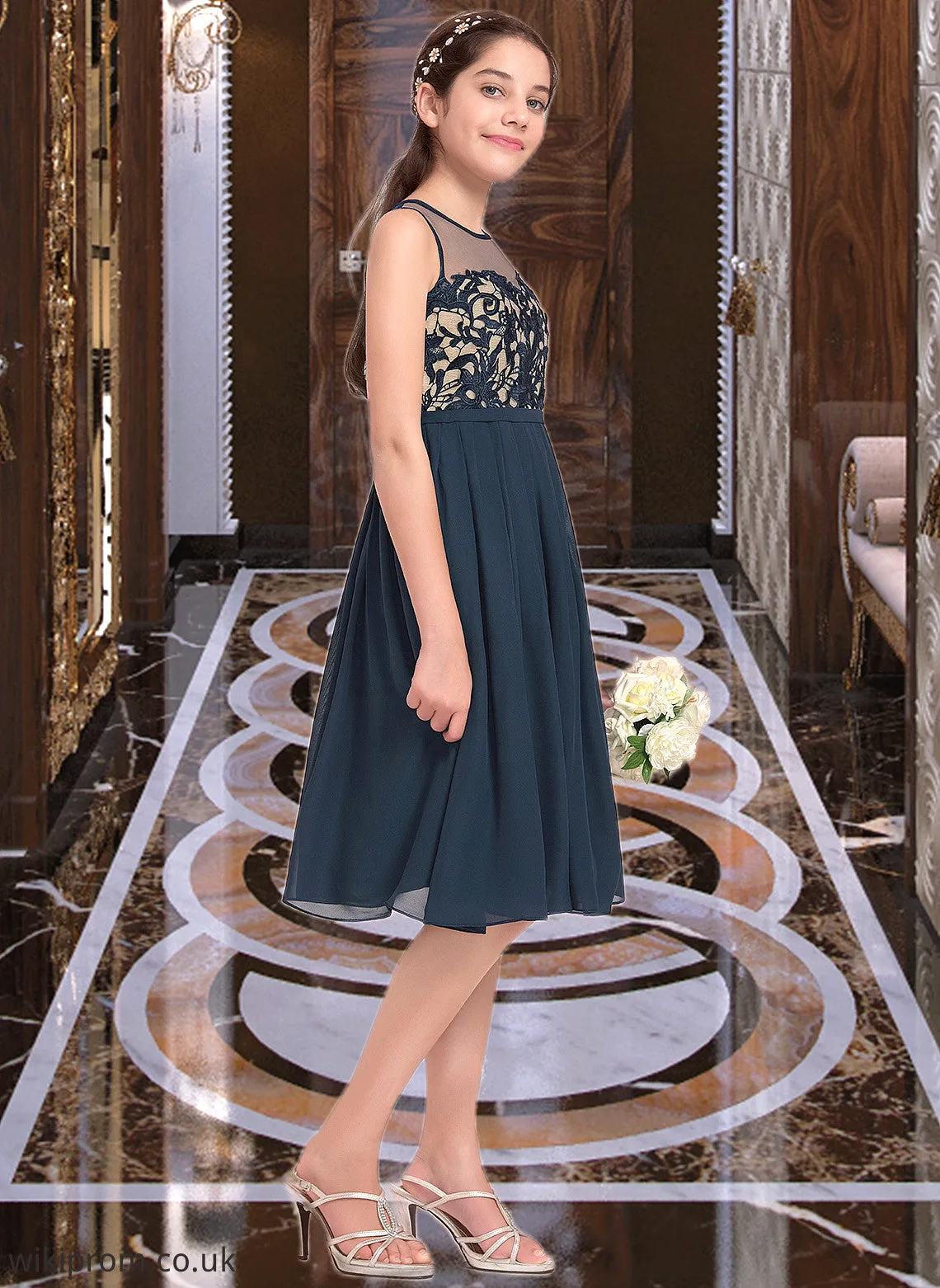 Brynn A-Line Scoop Neck Knee-Length Chiffon Junior Bridesmaid Dress SWKP0013614