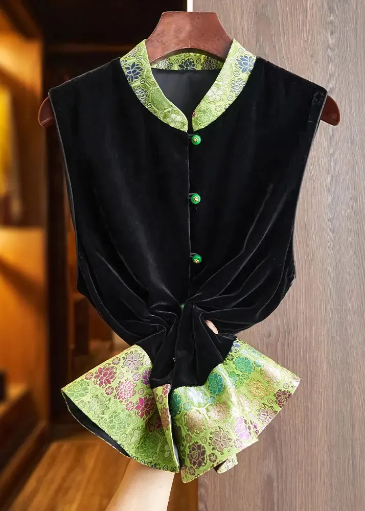 Button Silk Velour Shirt Waistcoat Sleeveless